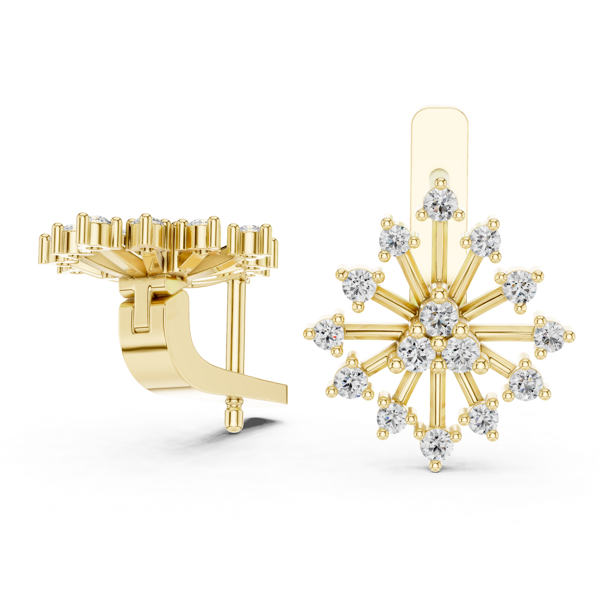 Diamond Starburst Earrings – Luxury Gold, Silver & Platinum Design view 2