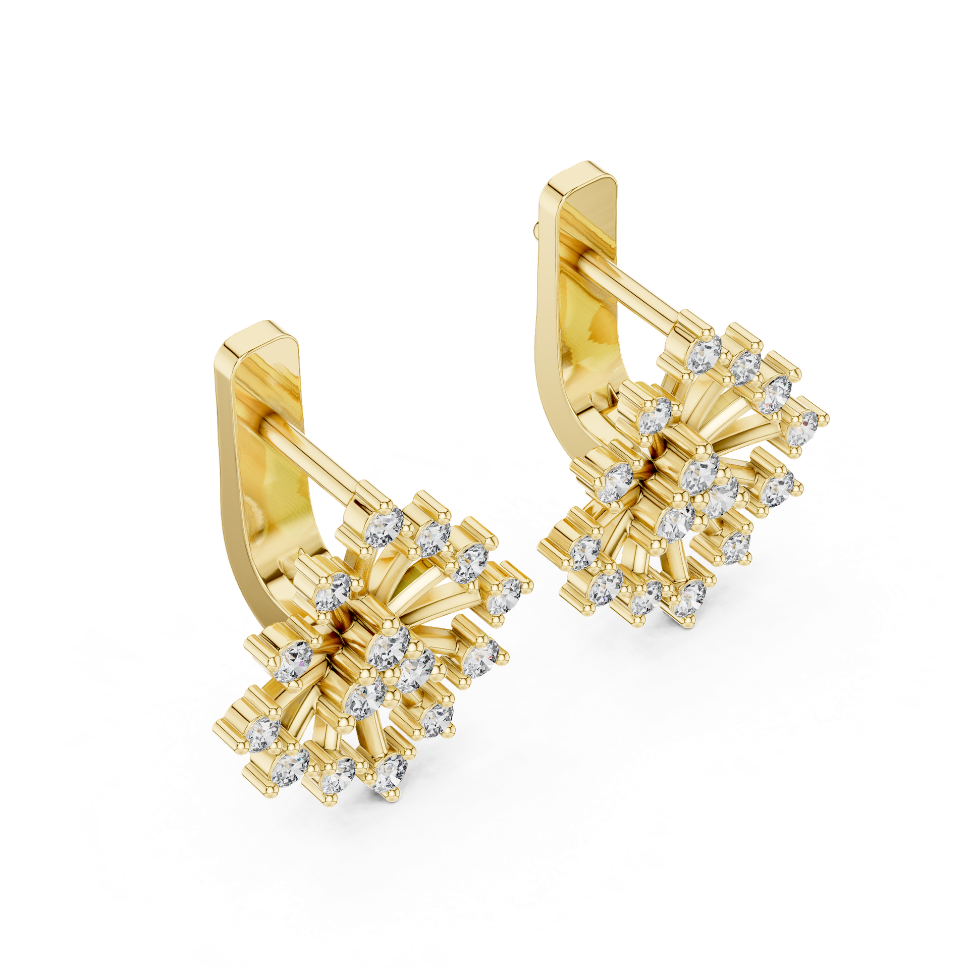 Diamond Starburst Earrings – Luxury Gold, Silver & Platinum Design view 3