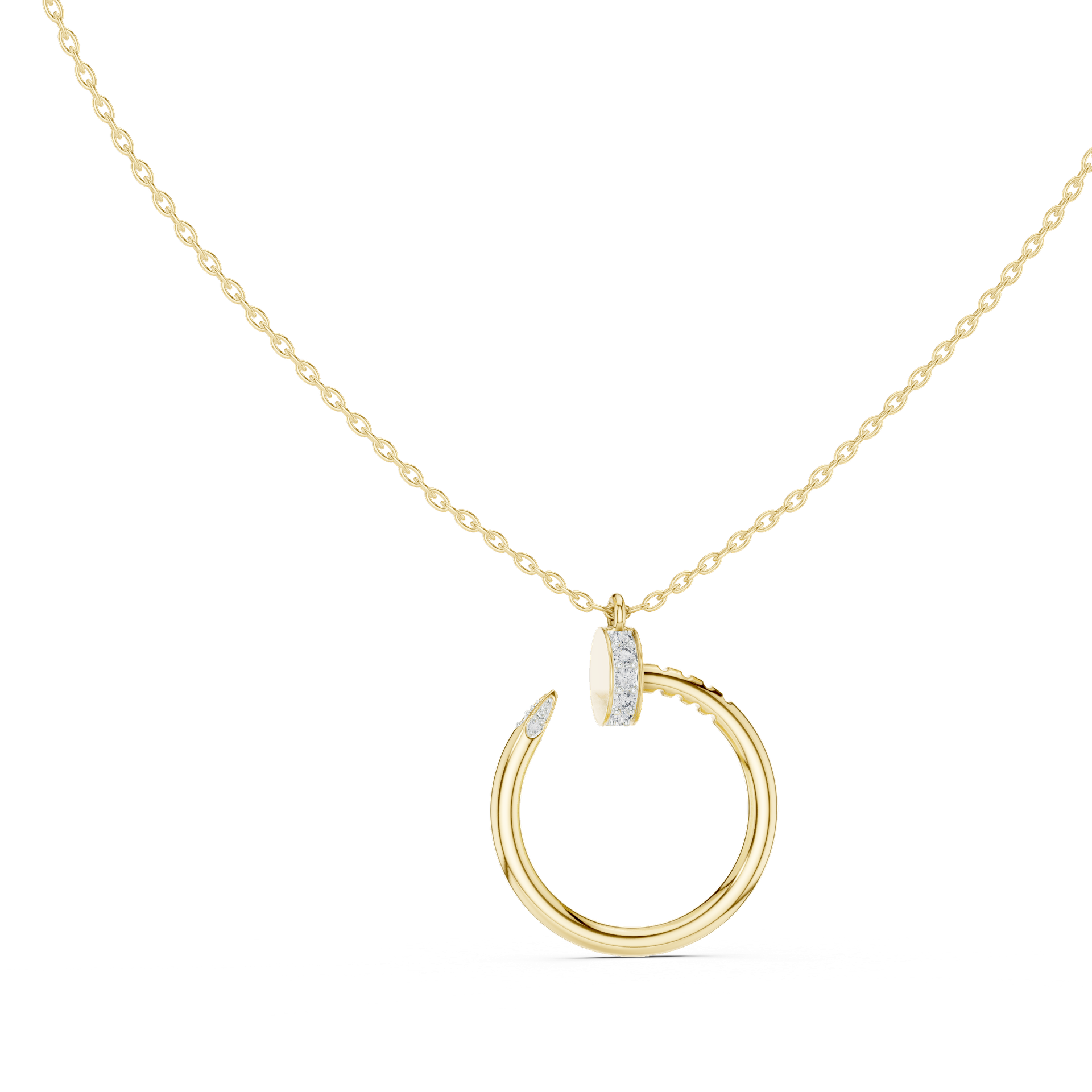Round‑Cut Diamond Nail Pendant | 26.20 mm Gold Diamond Curve Necklace | Modern Luxury Jewelry | THE DIAMOWN