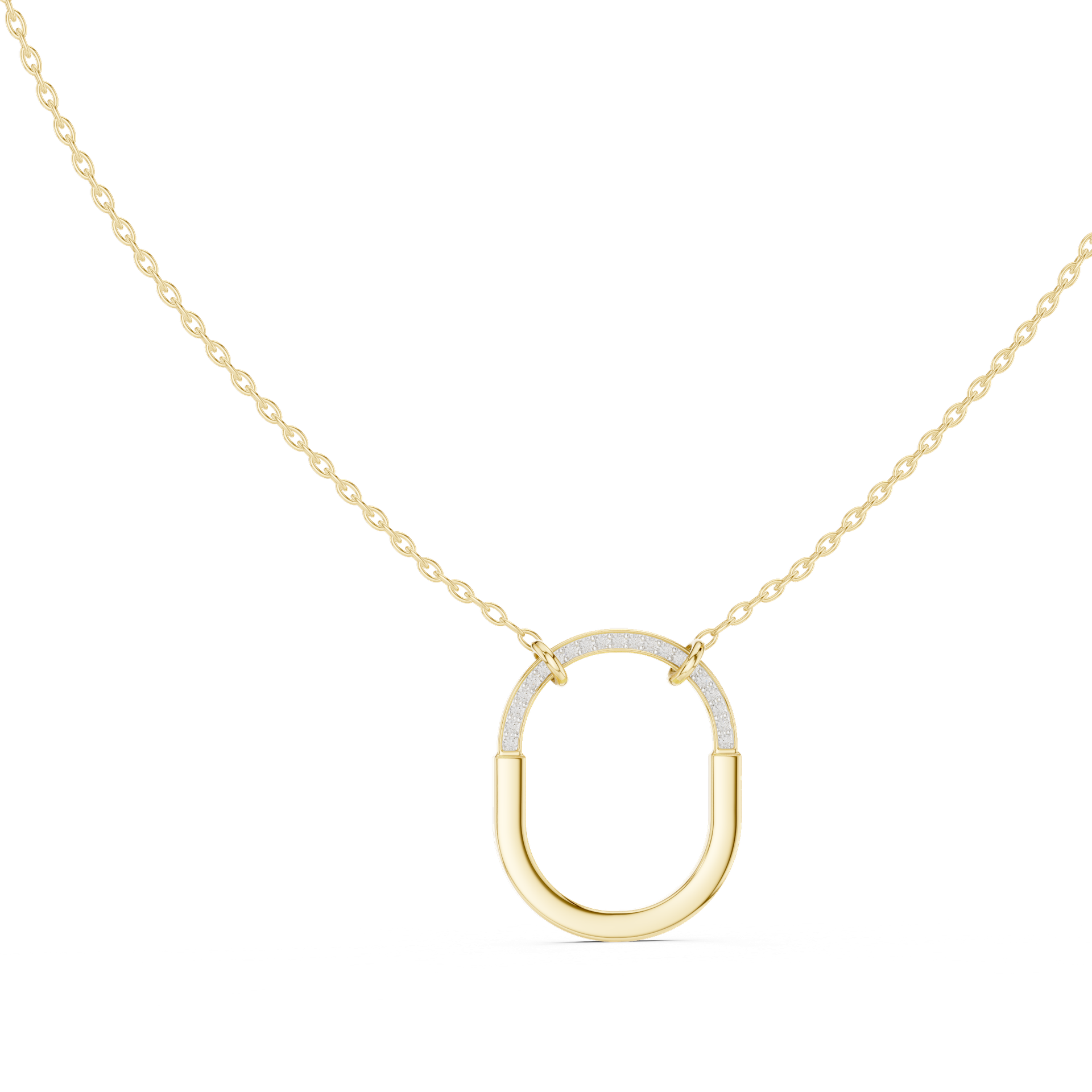 Round‑Cut Diamond Oval Pendant | 21.70 mm Gold Half‑Pavé Necklace | Modern Luxury Jewelry | THE DIAMOWN