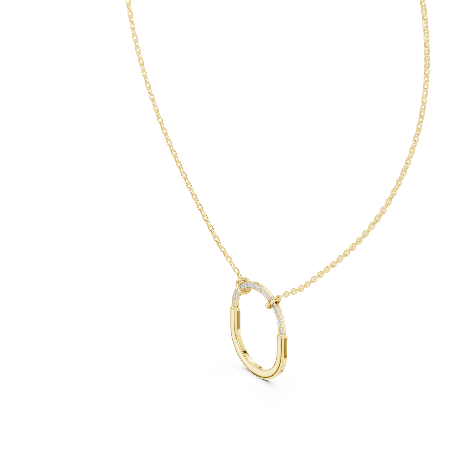 Round‑Cut Diamond Oval Pendant | 21.70 mm Gold Half‑Pavé Necklace | Modern Luxury Jewelry | THE DIAMOWN view 2