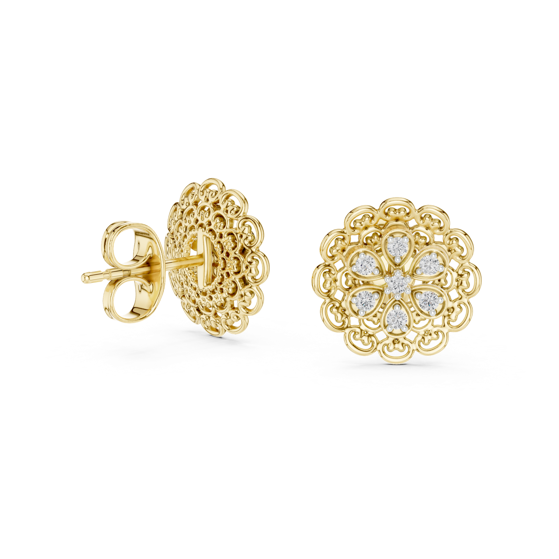 Natural Diamond Floral Earrings | 11.20 mm Gold Designer Studs | Fine Luxury Jewelry | THE DIAMOWN