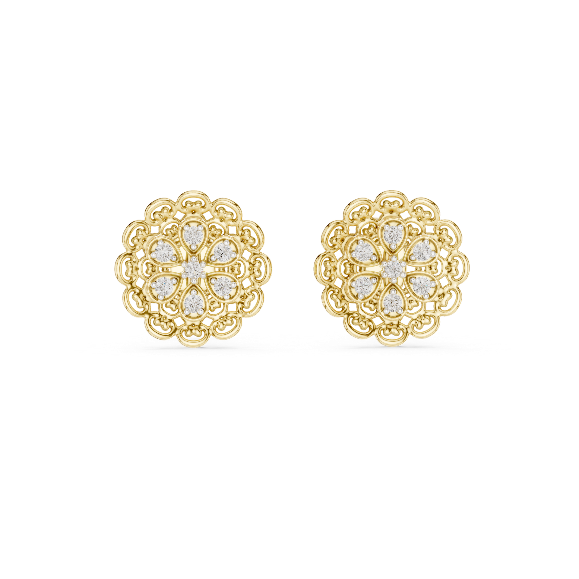 Natural Diamond Floral Earrings | 11.20 mm Gold Designer Studs | Fine Luxury Jewelry | THE DIAMOWN view 4