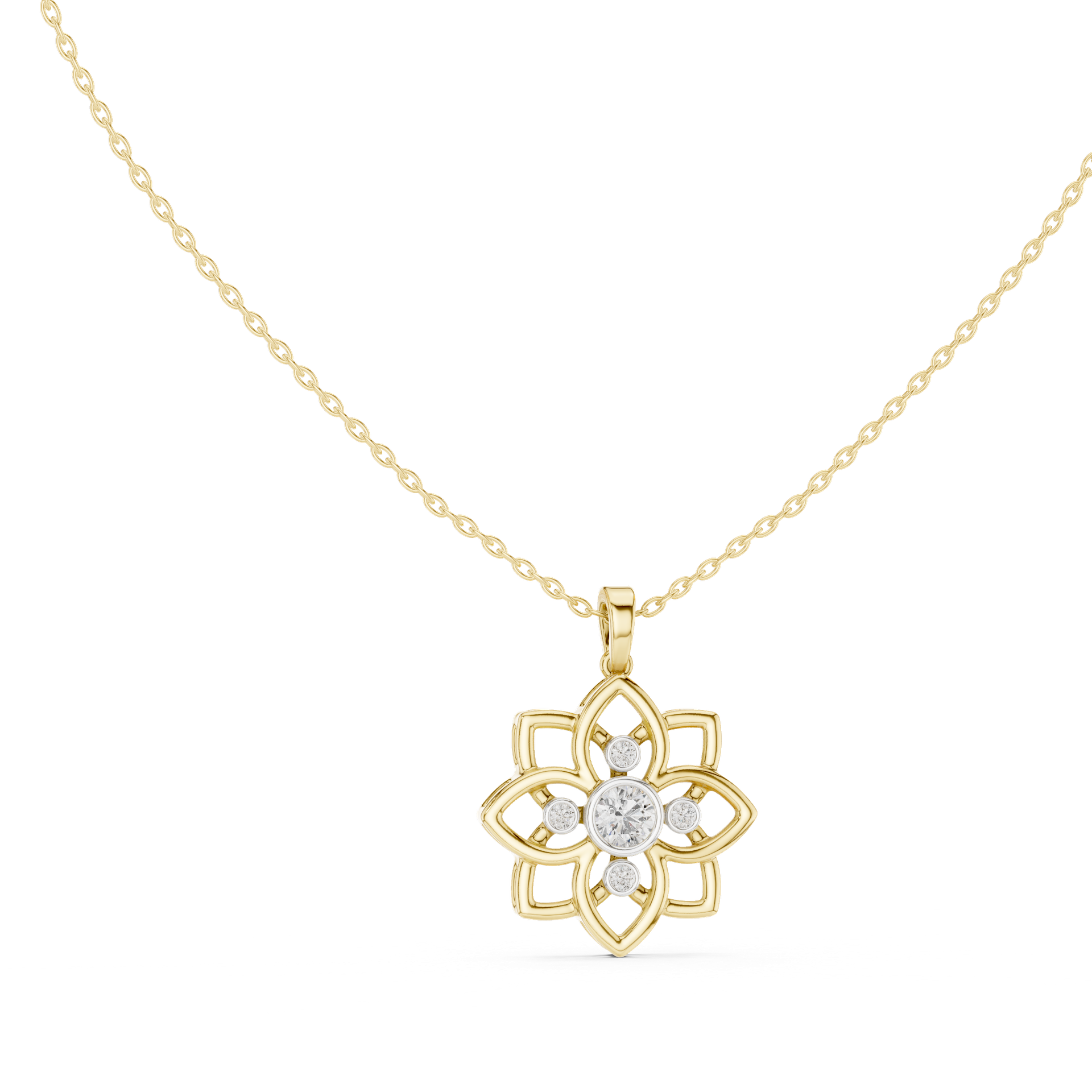 Round‑Cut Diamond Floral Pendant | 26.72 mm Gold Flower Necklace | Fine Luxury Jewelry | THE DIAMOWN