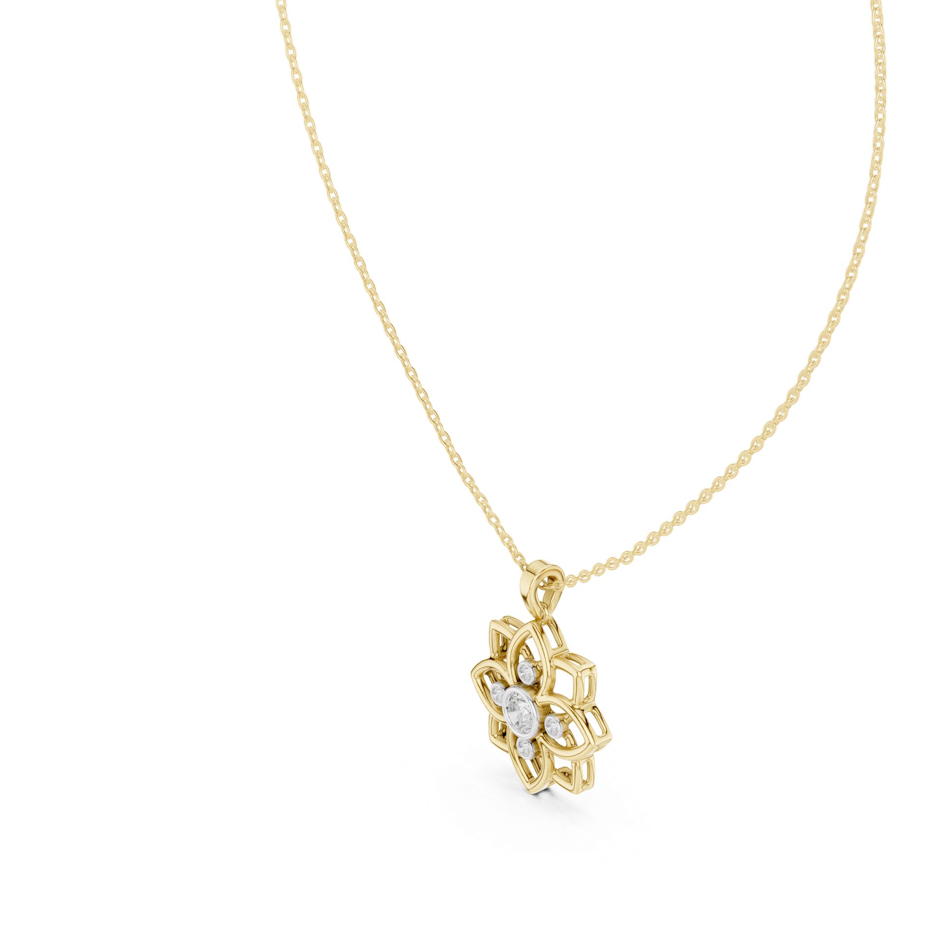 Round‑Cut Diamond Floral Pendant | 26.72 mm Gold Flower Necklace | Fine Luxury Jewelry | THE DIAMOWN view 2