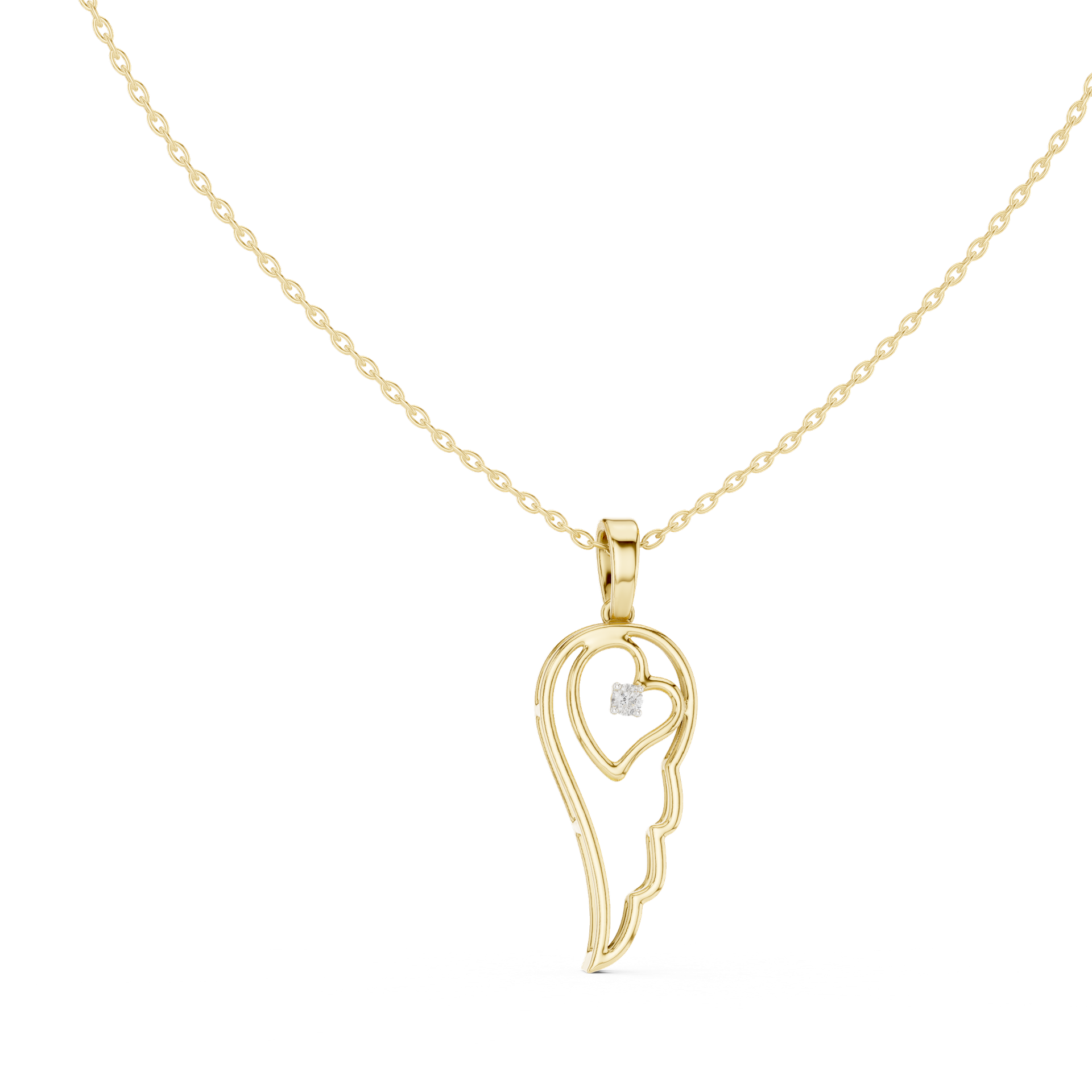 Round‑Cut Diamond Angel Wing Pendant | 33.80 mm Gold Heart Necklace (Pendant Only) | Fine Luxury Jewelry | THE DIAMOWN