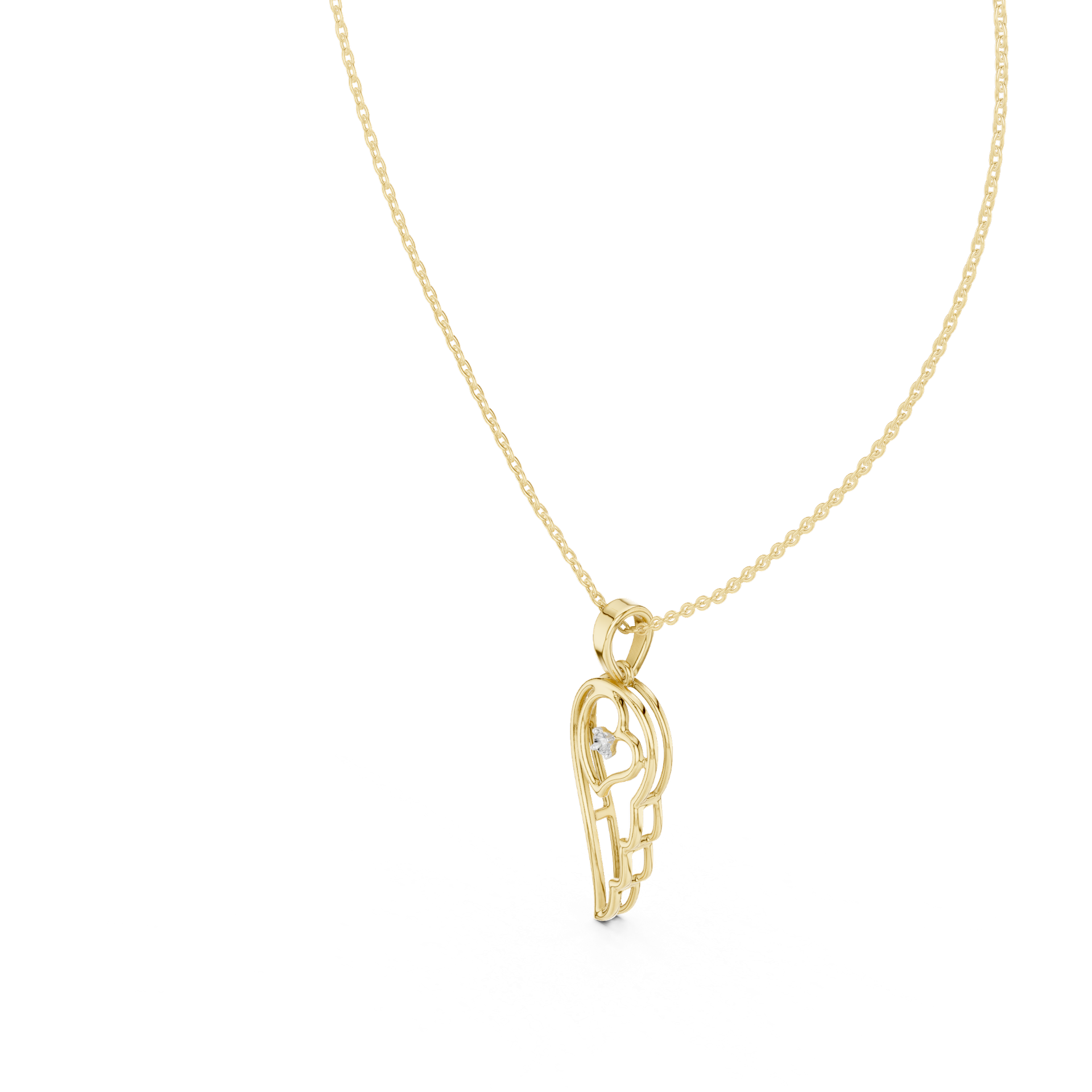 Round‑Cut Diamond Angel Wing Pendant | 33.80 mm Gold Heart Necklace (Pendant Only) | Fine Luxury Jewelry | THE DIAMOWN view 2