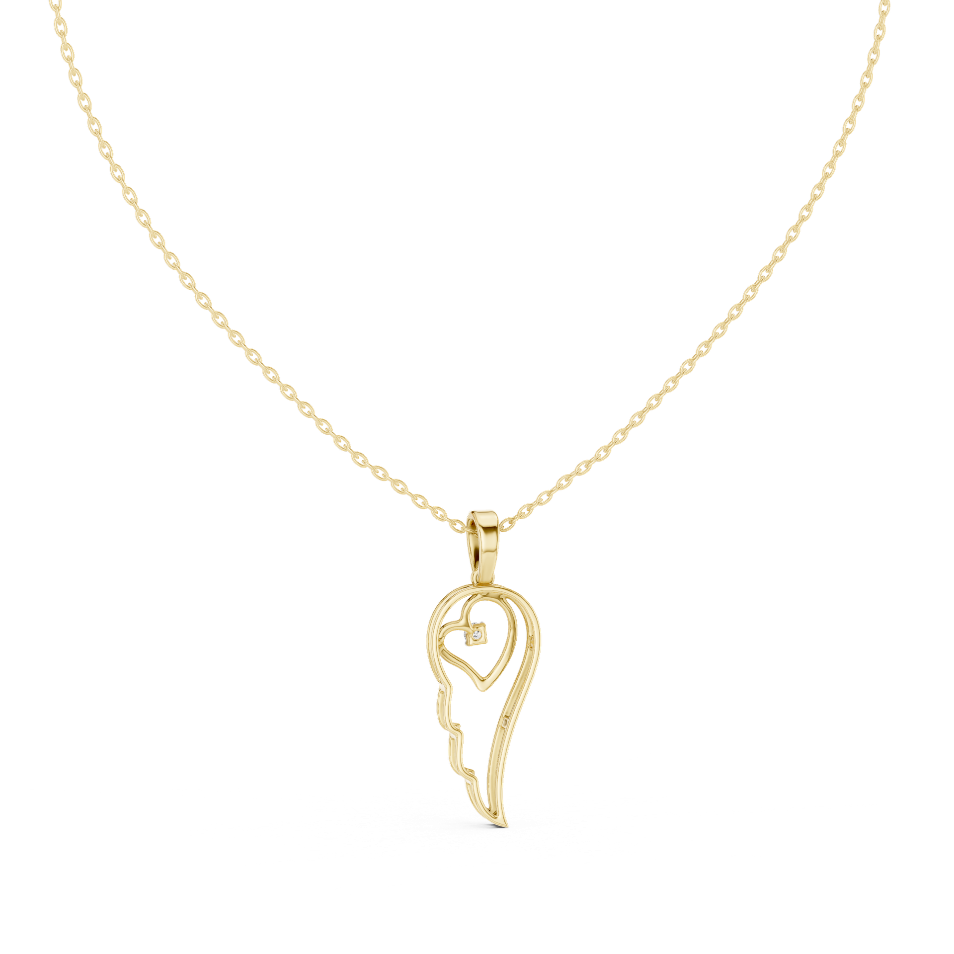 Round‑Cut Diamond Angel Wing Pendant | 33.80 mm Gold Heart Necklace (Pendant Only) | Fine Luxury Jewelry | THE DIAMOWN view 4