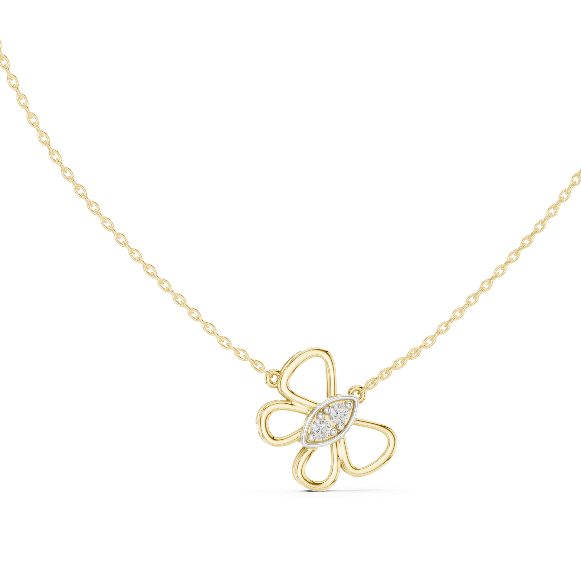 Round‑Cut Diamond Floral Pendant | 18.11 mm Gold Four‑Petal Necklace (Pendant Only) | Fine Luxury Jewelry | THE DIAMOWN