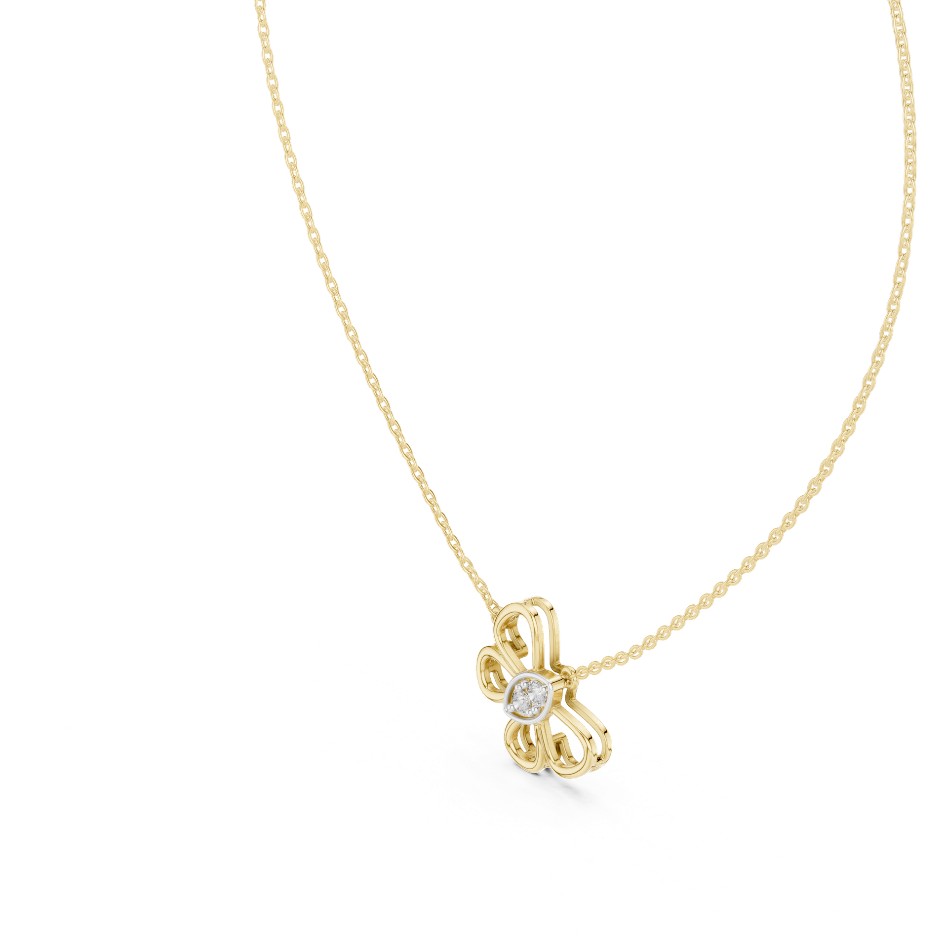 Round‑Cut Diamond Floral Pendant | 18.11 mm Gold Four‑Petal Necklace (Pendant Only) | Fine Luxury Jewelry | THE DIAMOWN view 4