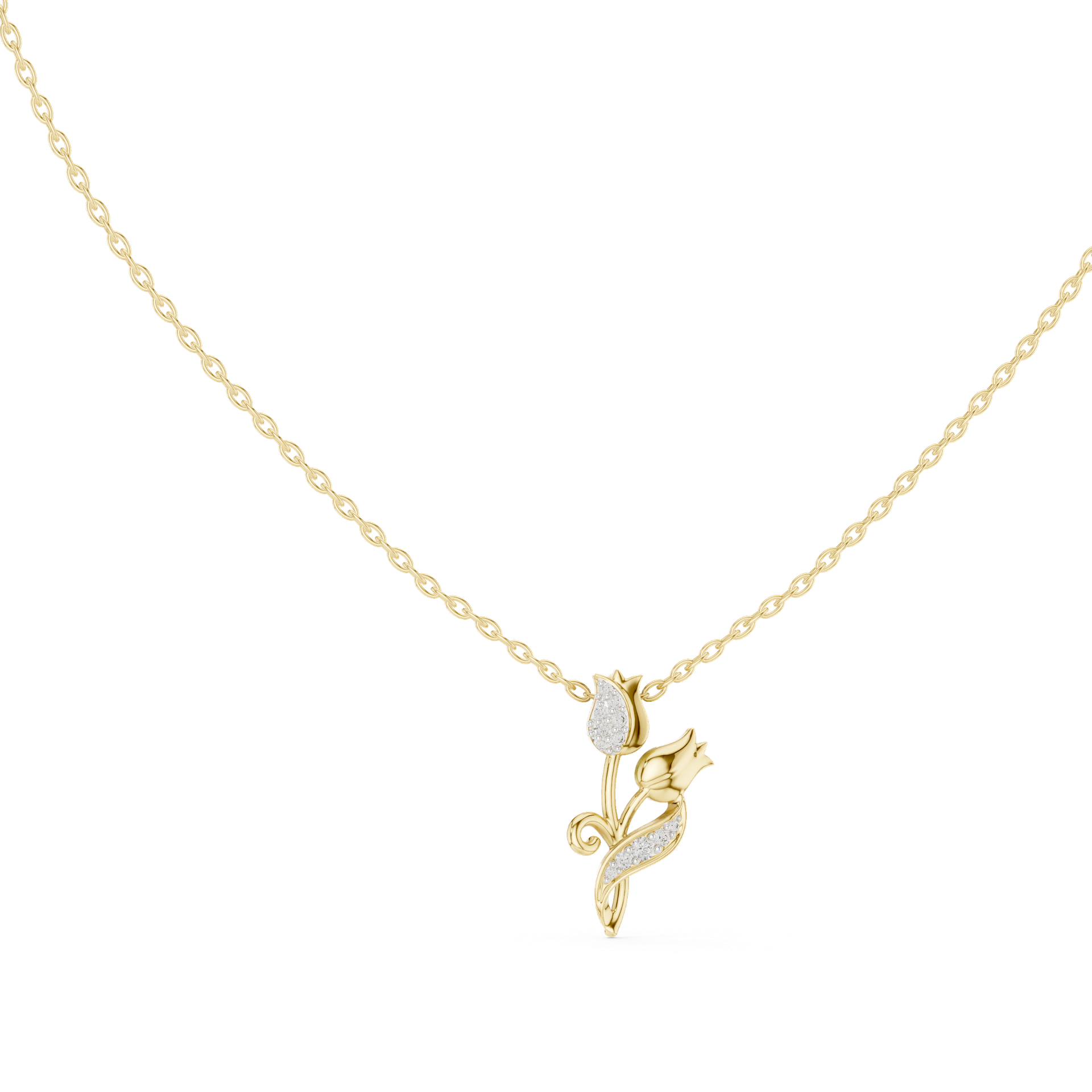 Round‑Cut Diamond Tulip Pendant | 18.26 mm Gold Floral Necklace (Pendant Only) | Fine Luxury Jewelry | THE DIAMOWN