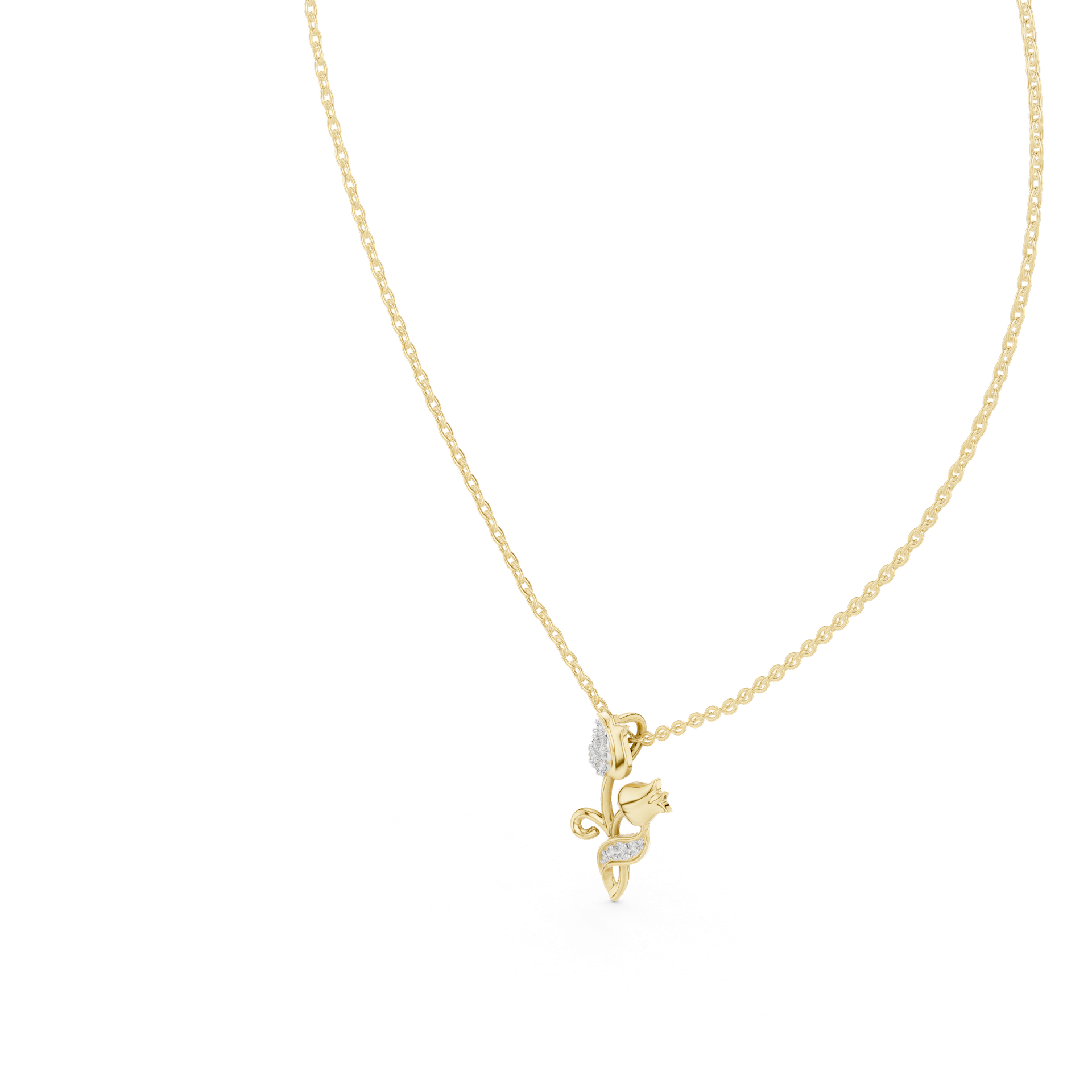 Round‑Cut Diamond Tulip Pendant | 18.26 mm Gold Floral Necklace (Pendant Only) | Fine Luxury Jewelry | THE DIAMOWN view 2