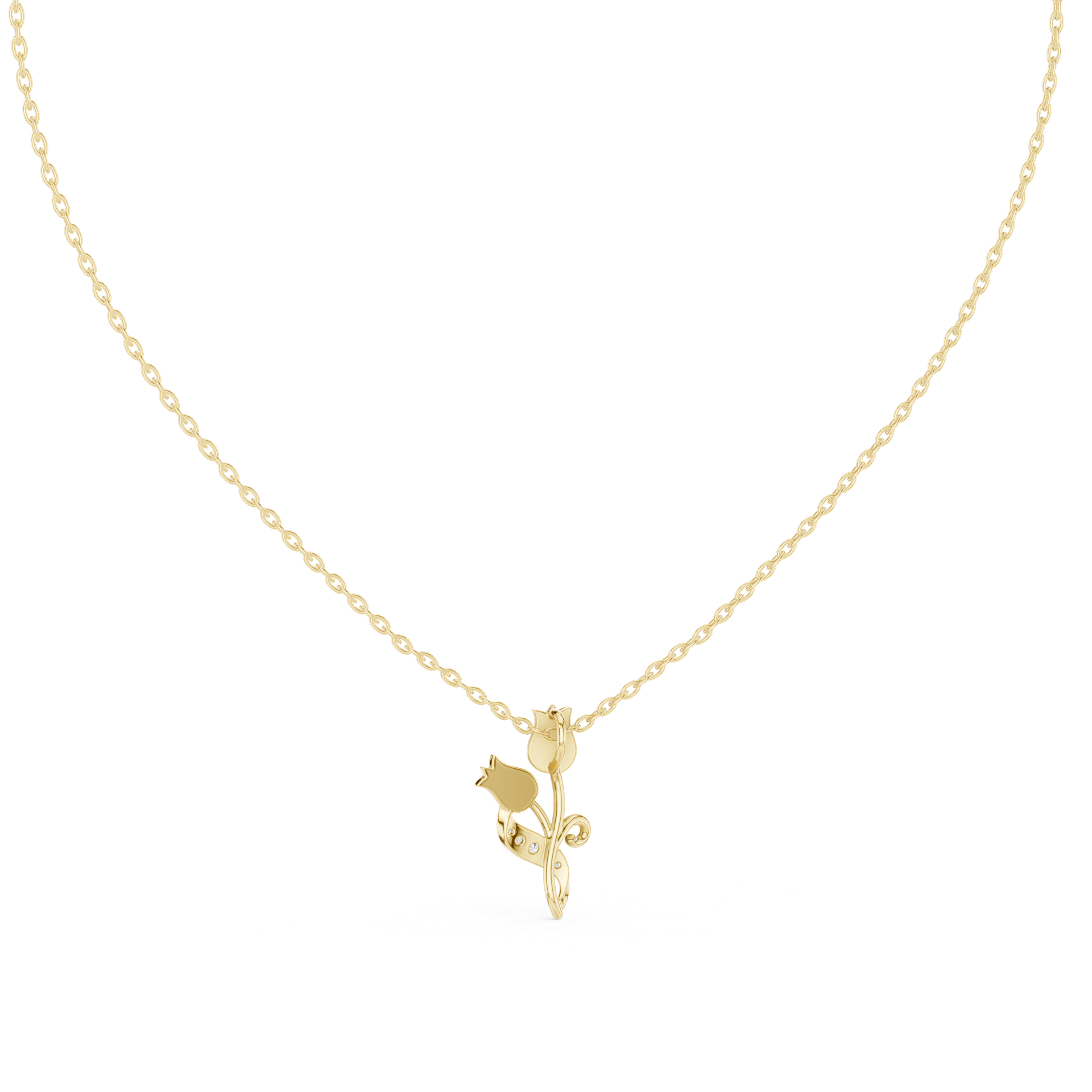 Round‑Cut Diamond Tulip Pendant | 18.26 mm Gold Floral Necklace (Pendant Only) | Fine Luxury Jewelry | THE DIAMOWN view 4