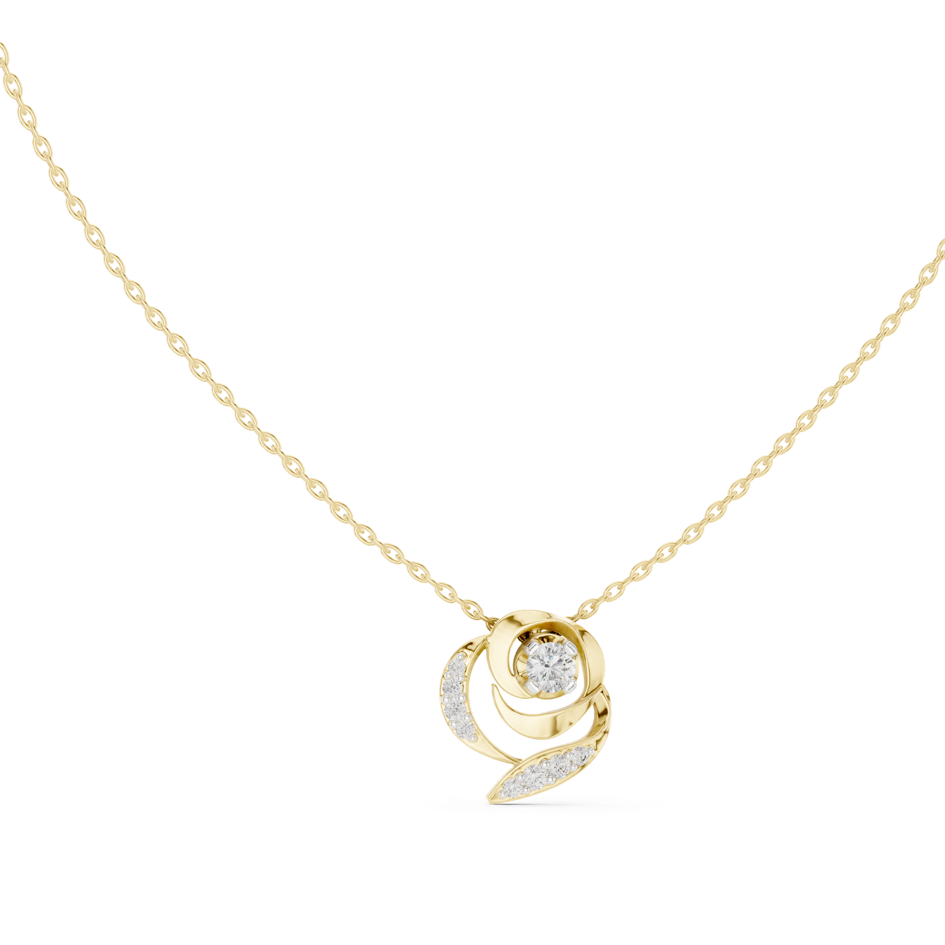 Round‑Cut Diamond Swirl Pendant | 14.74 mm Gold Curve Necklace (Pendant Only) | Fine Luxury Jewelry | THE DIAMOWN