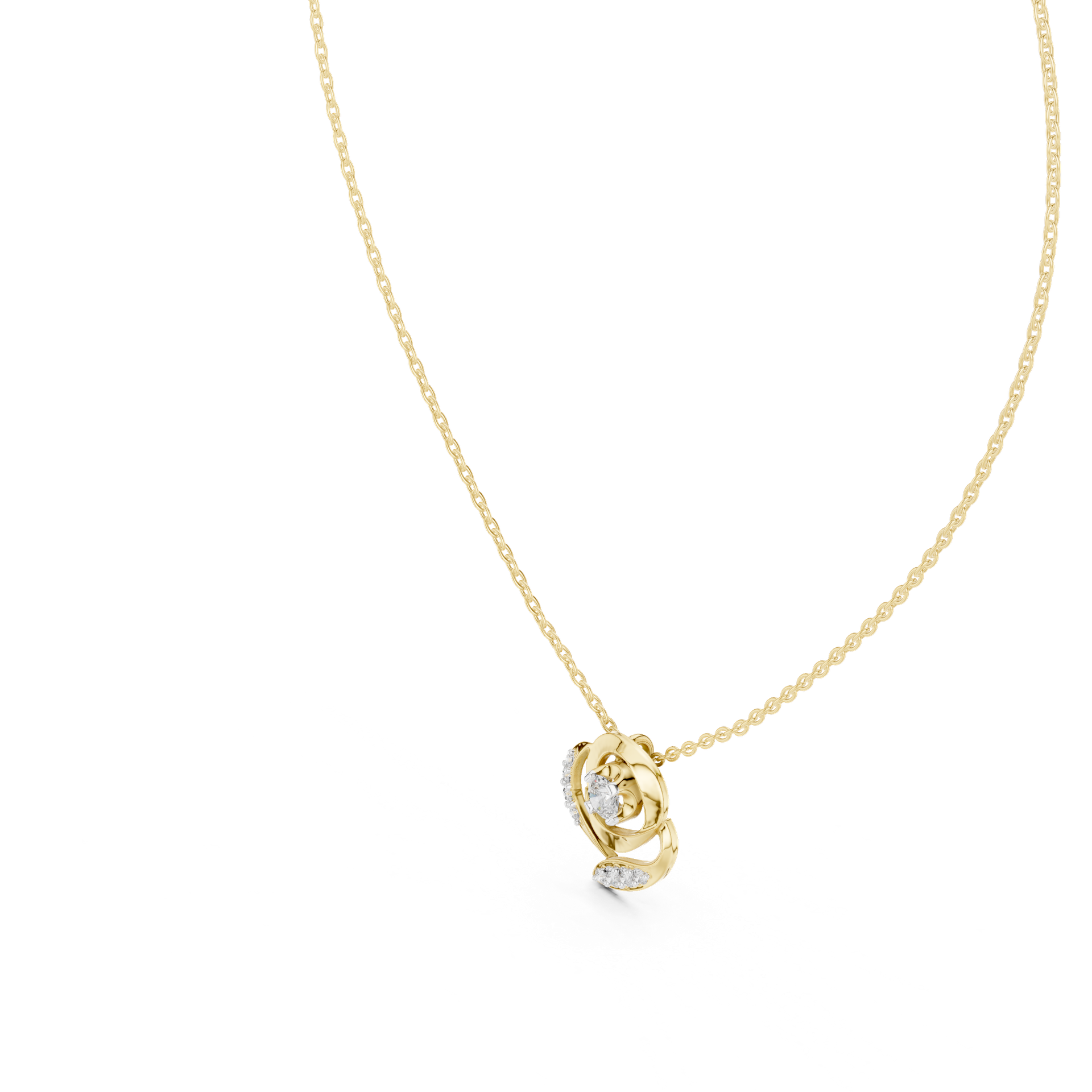 Round‑Cut Diamond Swirl Pendant | 14.74 mm Gold Curve Necklace (Pendant Only) | Fine Luxury Jewelry | THE DIAMOWN view 2