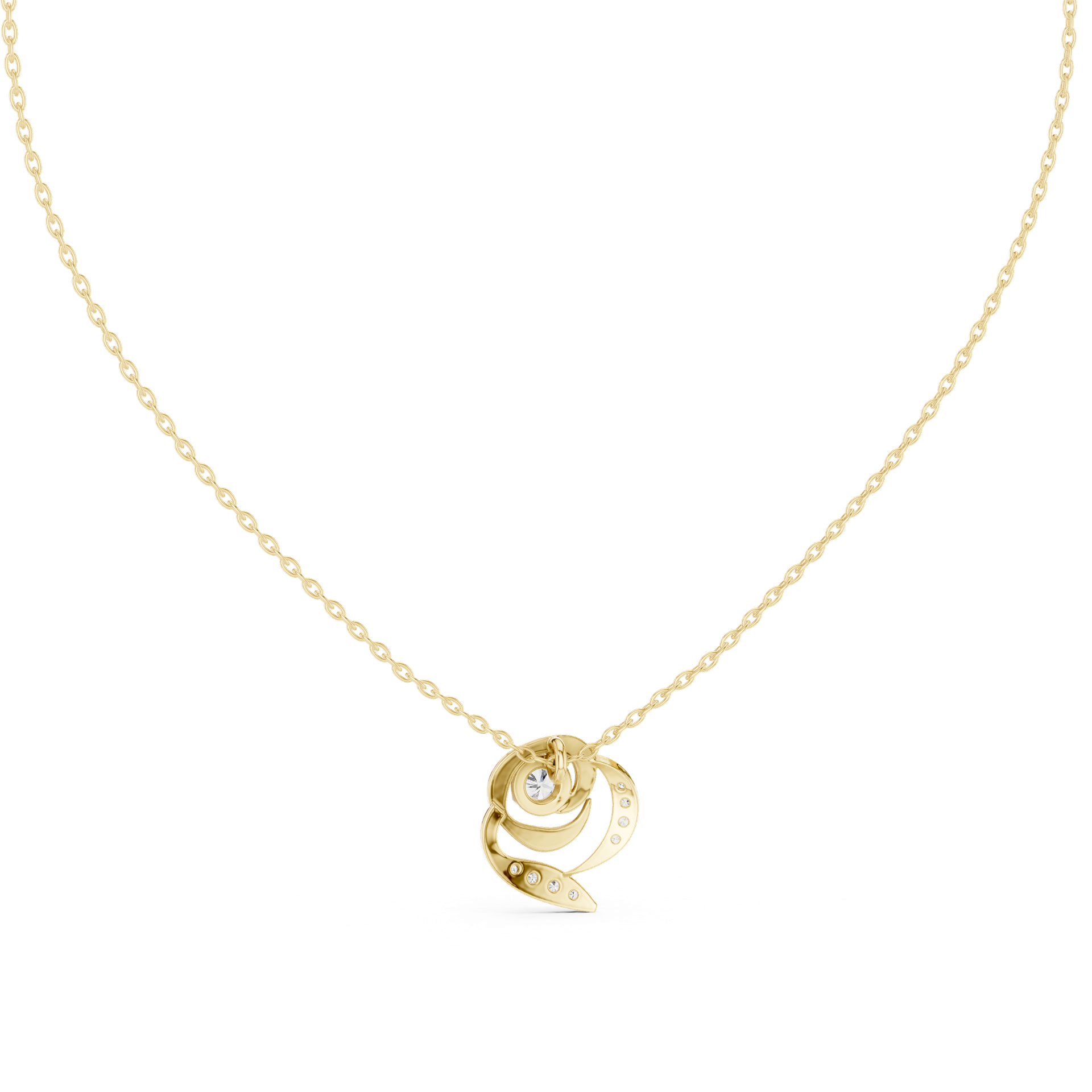 Round‑Cut Diamond Swirl Pendant | 14.74 mm Gold Curve Necklace (Pendant Only) | Fine Luxury Jewelry | THE DIAMOWN view 4
