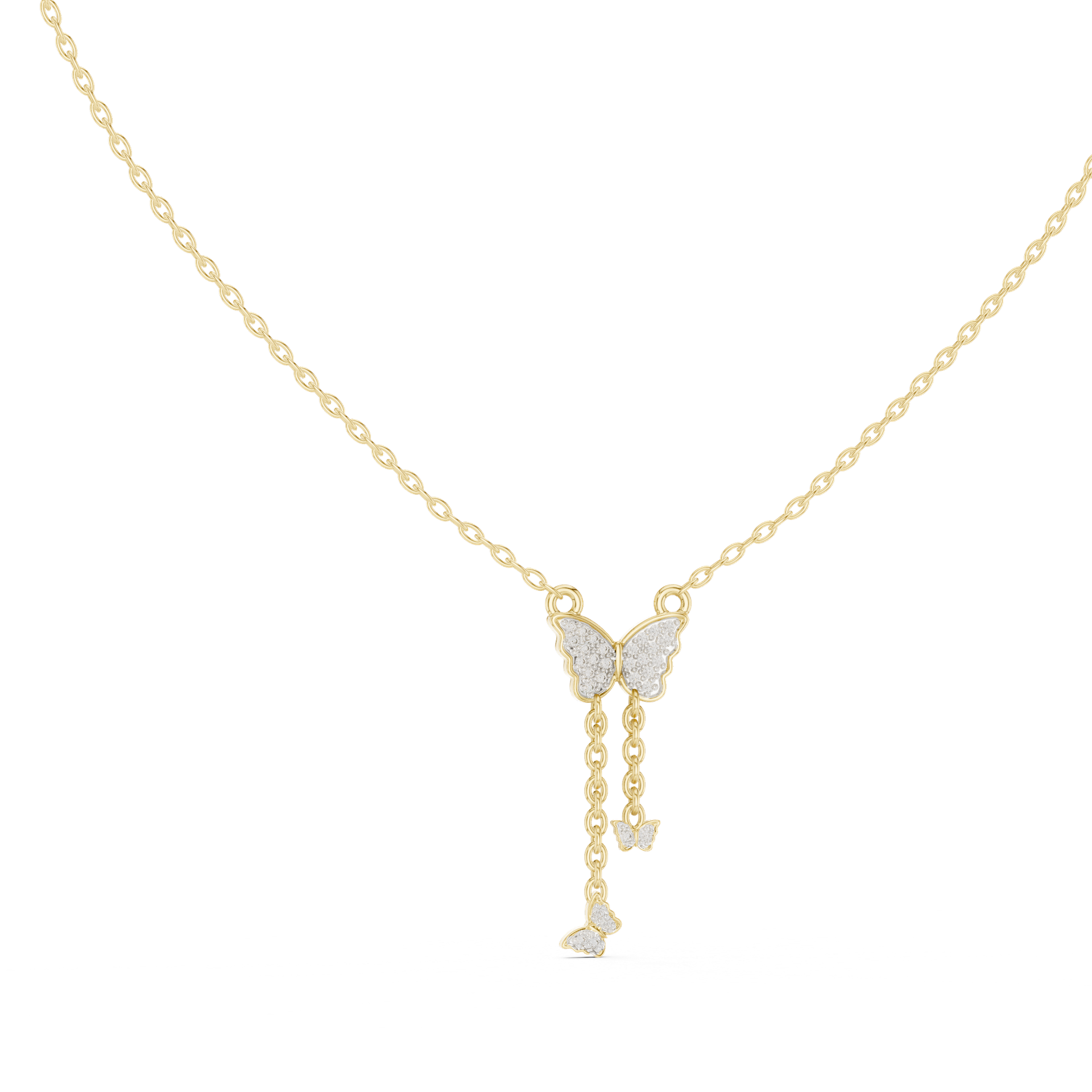 Natural Diamond Butterfly Pendant | 25.79 mm Gold Triple‑Drop Necklace (Pendant Only) | Fine Luxury Jewelry | THE DIAMOWN