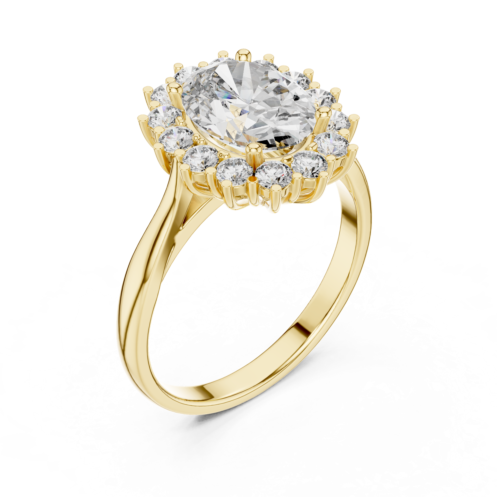 Oval Diamond Halo Engagement Ring with 2 CT Center | Gold, Silver & Platinum view 2