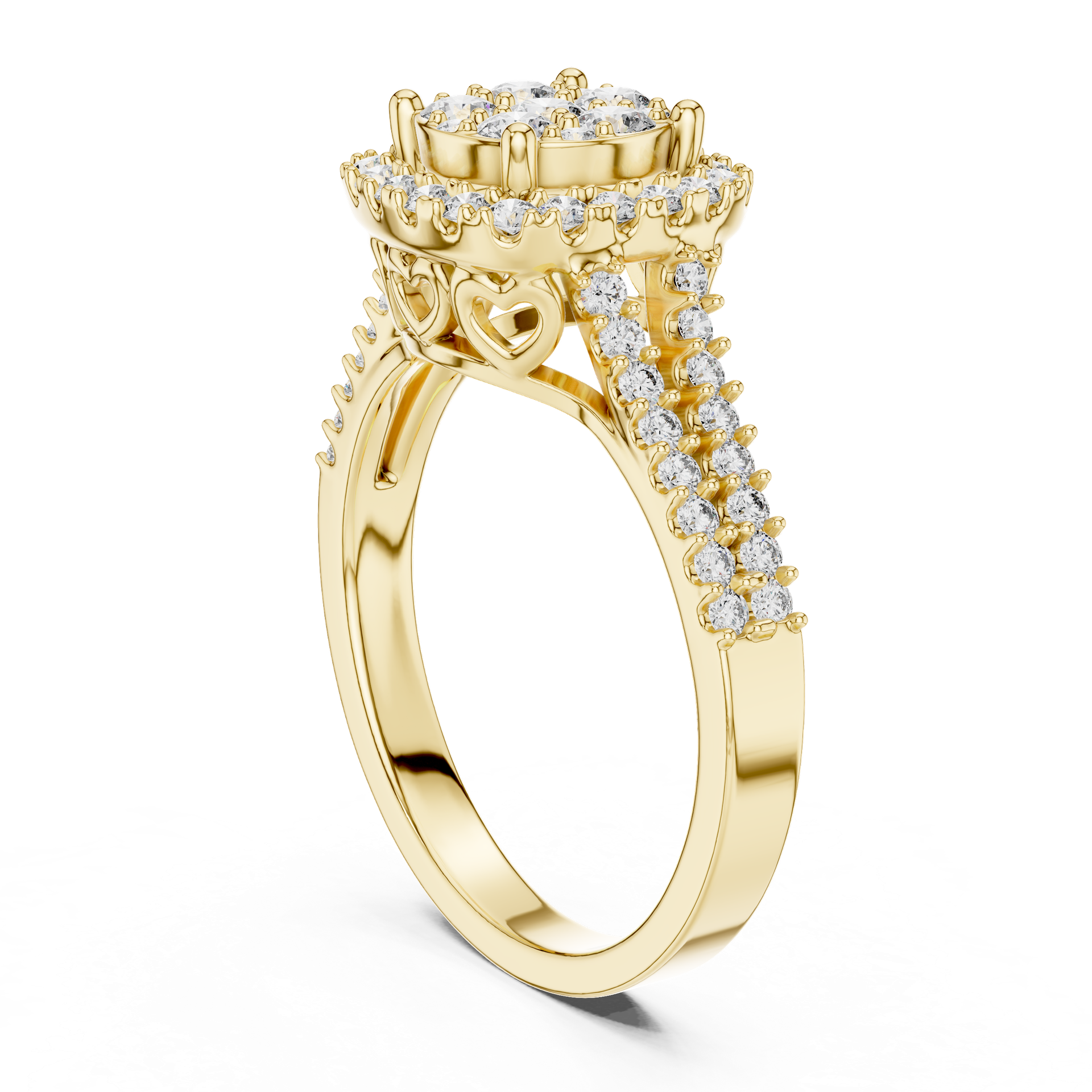 Round Diamond Halo Engagement Ring in Gold | Pavé Diamond Bridal Ring | Elegant Halo Engagement Ring | THE DIAMOWN view 3