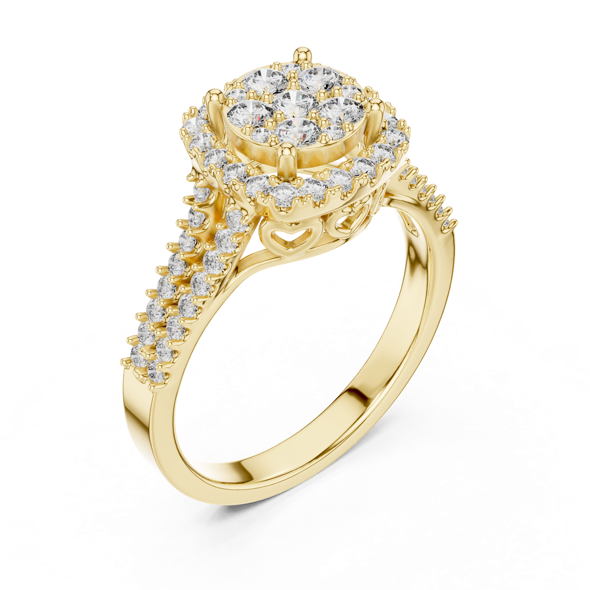 Round Diamond Halo Engagement Ring in Gold | Pavé Diamond Bridal Ring | Elegant Halo Engagement Ring | THE DIAMOWN view 2