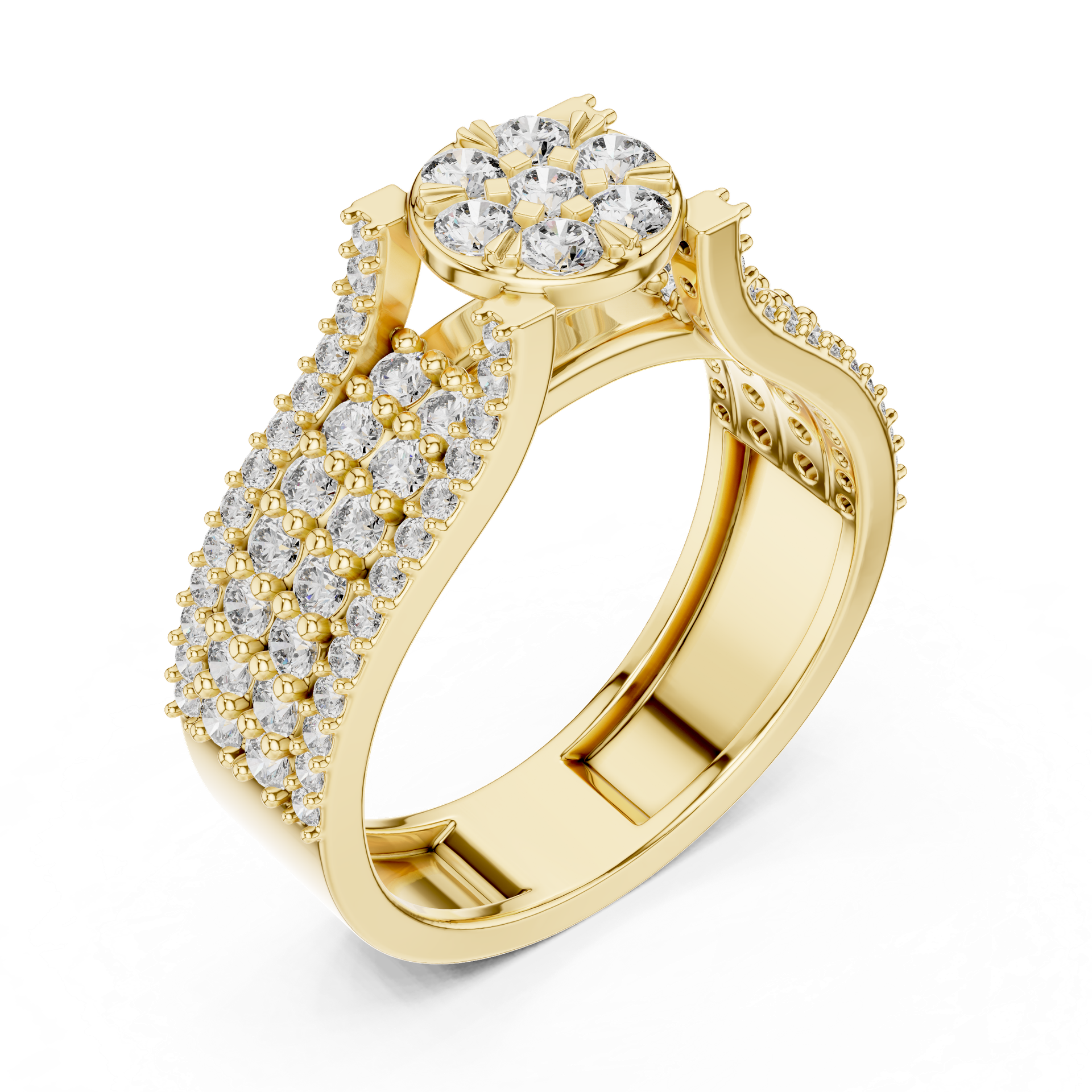 Diamond Floral Cluster Ring | Multi-Stone Diamond Statement Ring | Gold, Platinum & Silver | Fine Jewelry | THE DIAMOWN view 2