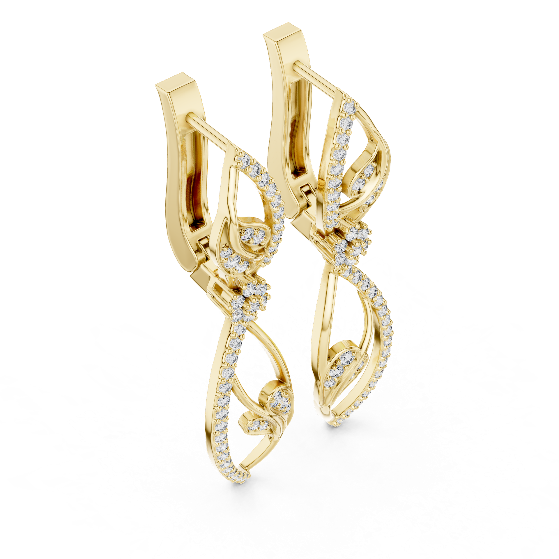 Floral‑Leaf Drop Diamond Earrings – Luxury Gold, Silver & Platinum view 3