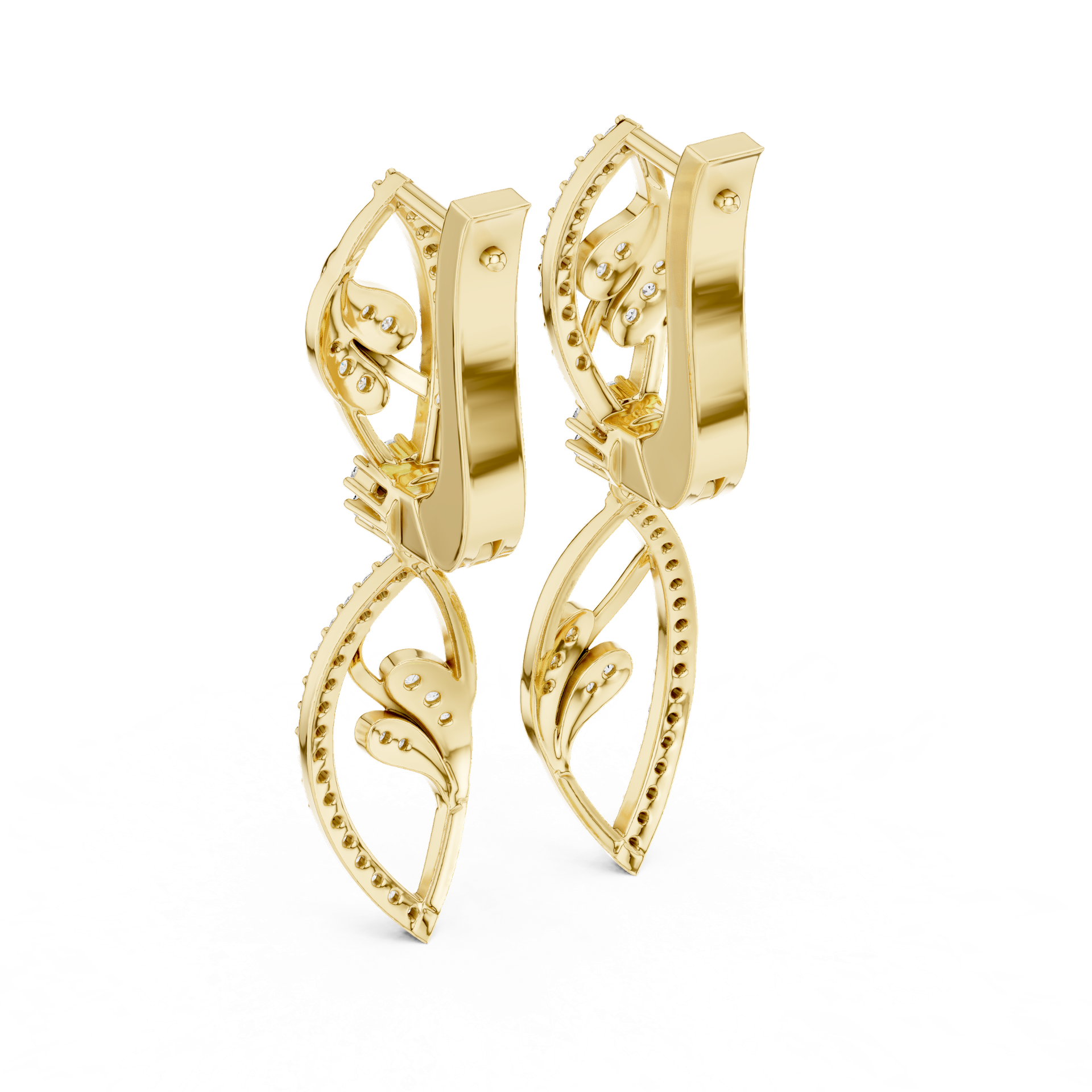 Floral‑Leaf Drop Diamond Earrings – Luxury Gold, Silver & Platinum view 4