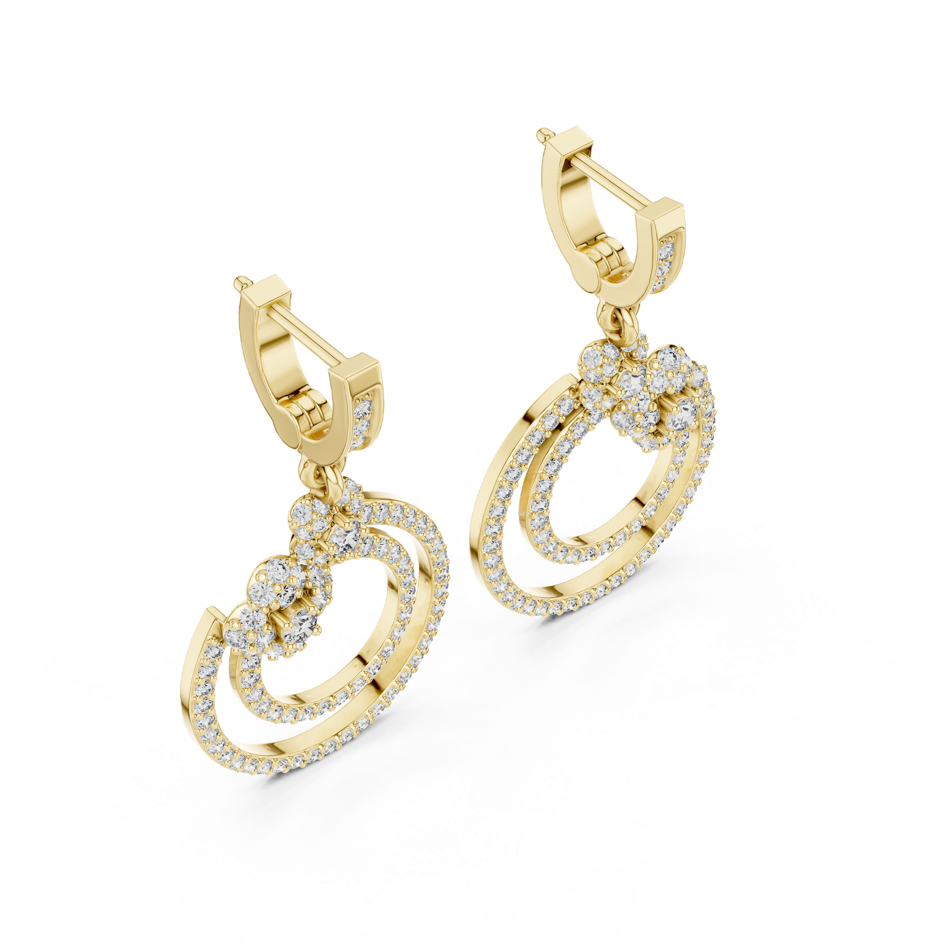 Diamond Circle Drop Earrings | Floral Cluster Dangle Earrings | Gold, Platinum & Silver | Fine Jewelry | THE DIAMOWN view 2