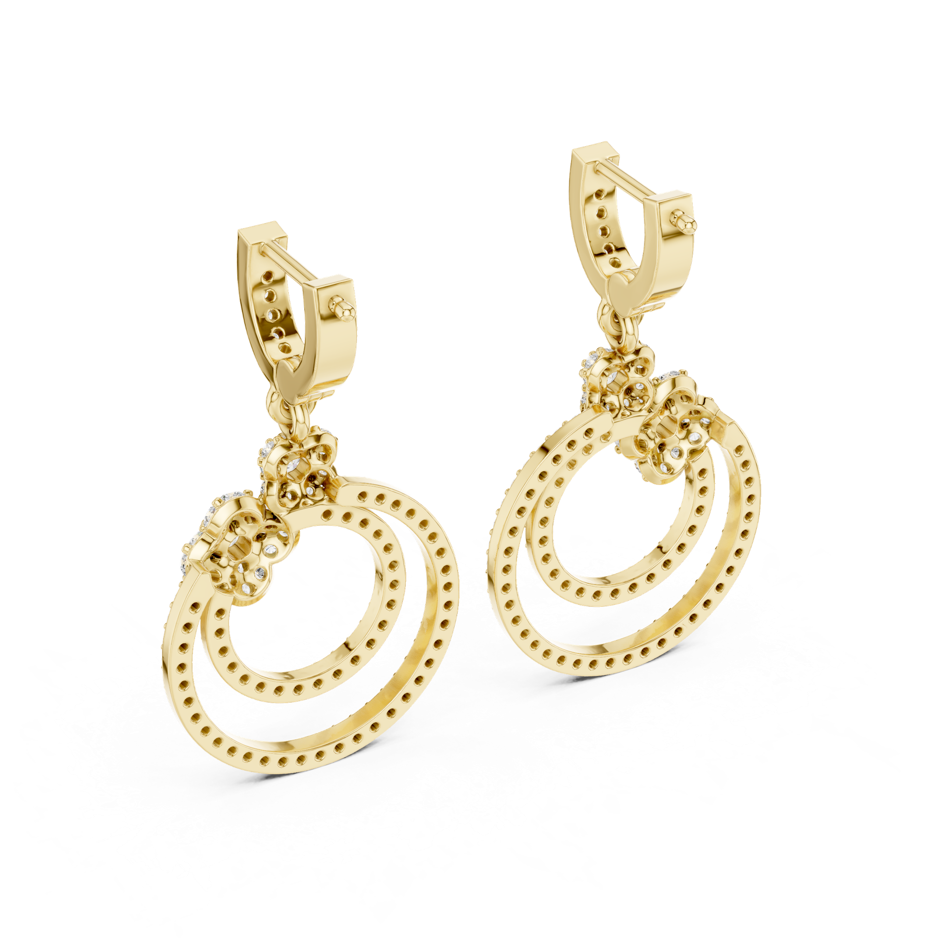 Diamond Circle Drop Earrings | Floral Cluster Dangle Earrings | Gold, Platinum & Silver | Fine Jewelry | THE DIAMOWN view 3