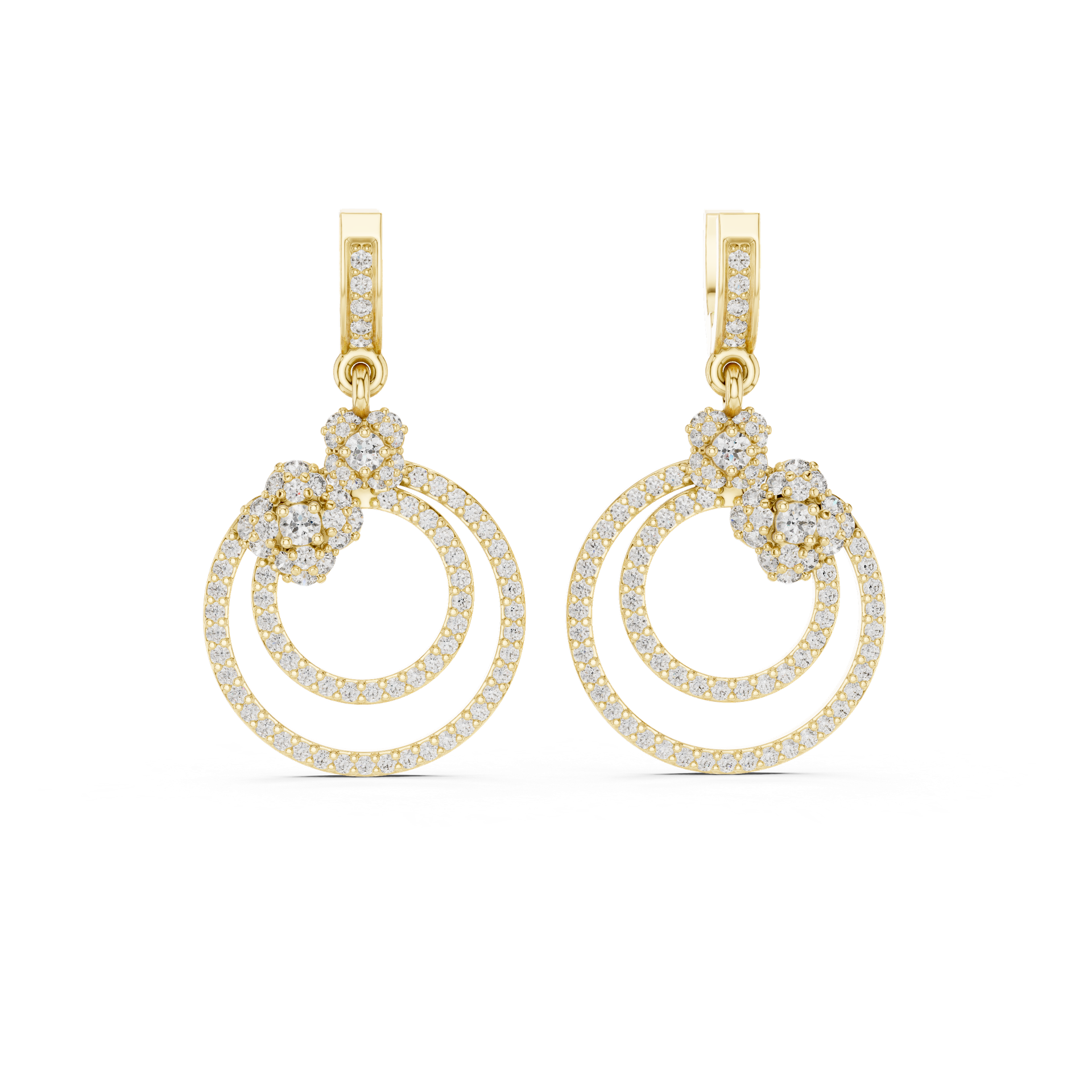 Diamond Circle Drop Earrings | Floral Cluster Dangle Earrings | Gold, Platinum & Silver | Fine Jewelry | THE DIAMOWN view 4