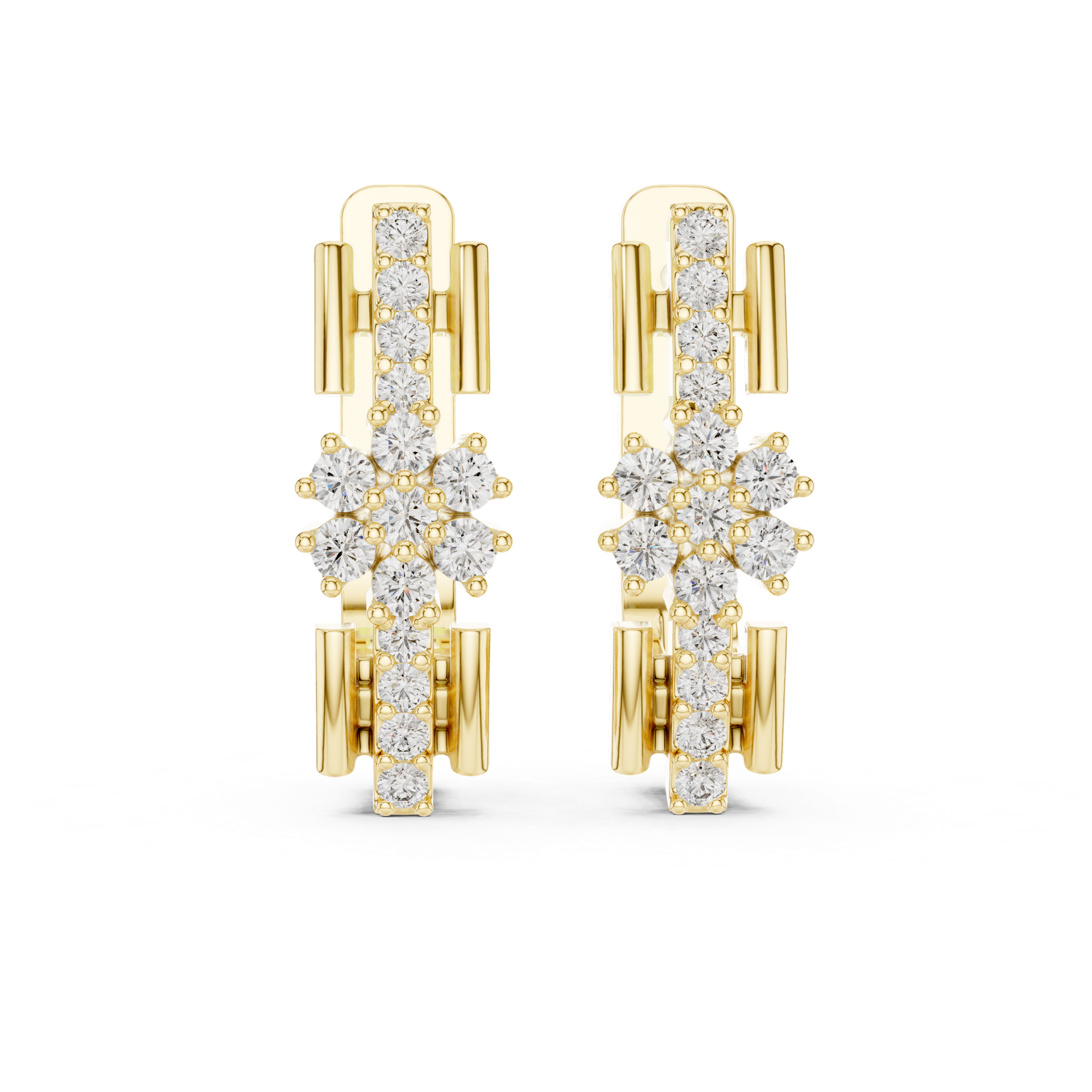 Diamond Floral Cluster Huggie Earrings | Gold, Platinum & Silver | Fine Jewelry | THE DIAMOWN view 3