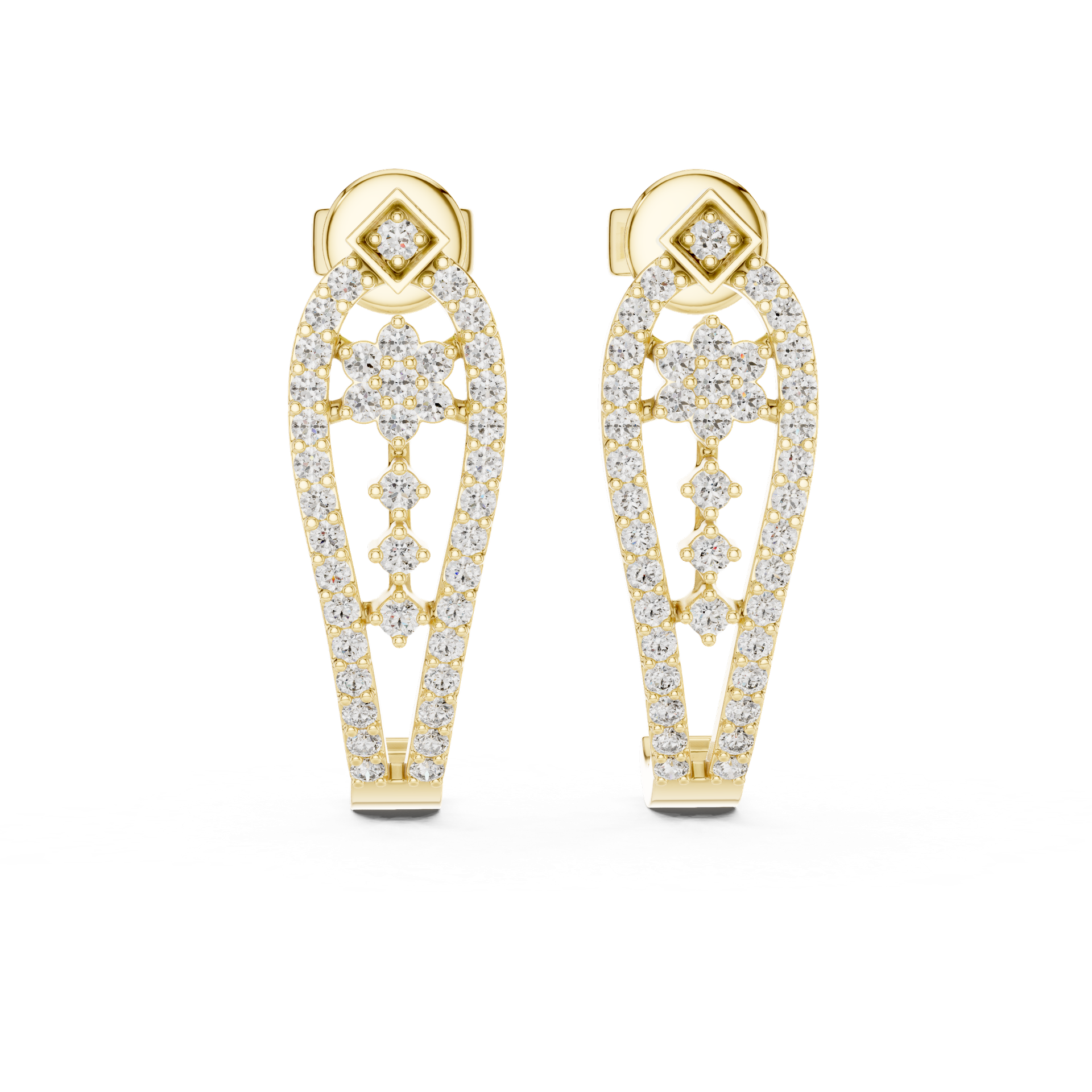 Diamond Geometric Hoop Diamond Earrings | Floral Diamond Drop Earrings | Gold, Platinum & Silver | Fine Jewelry | THE DIAMOWN view 4