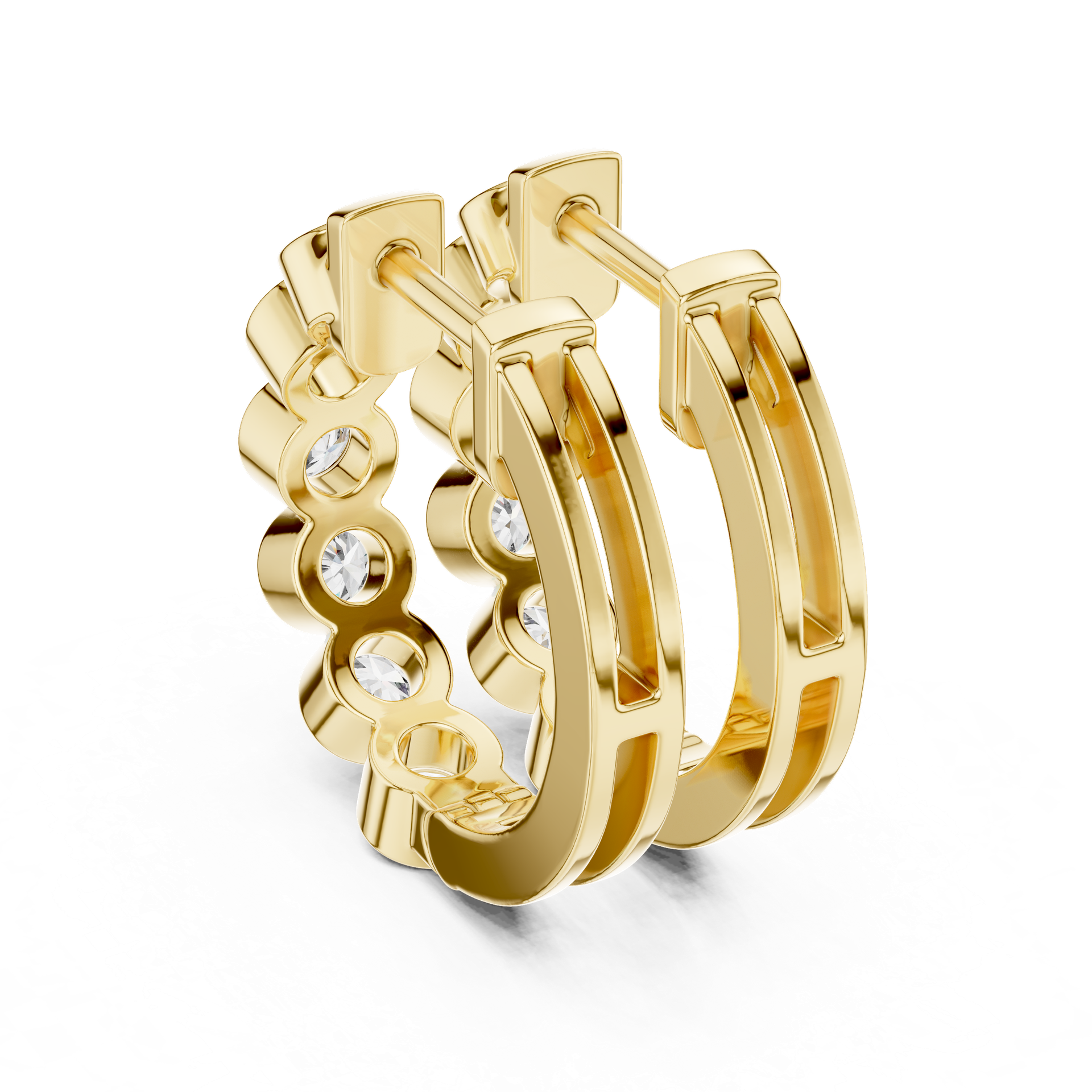 Round Diamond Huggie Earrings | Gold, Platinum & Silver | THE DIAMOWN view 2