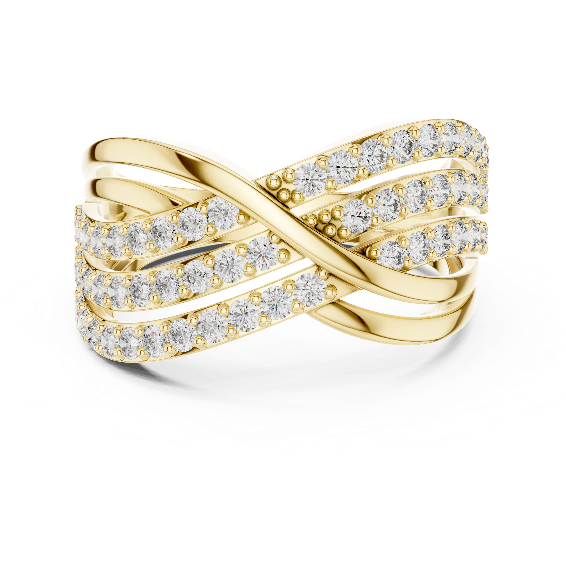 Certified Diamond Crisscross Ring | Triple‑Row Pavé Gold Design | Luxury Fine Jewellery | THE DIAMOWN view 2