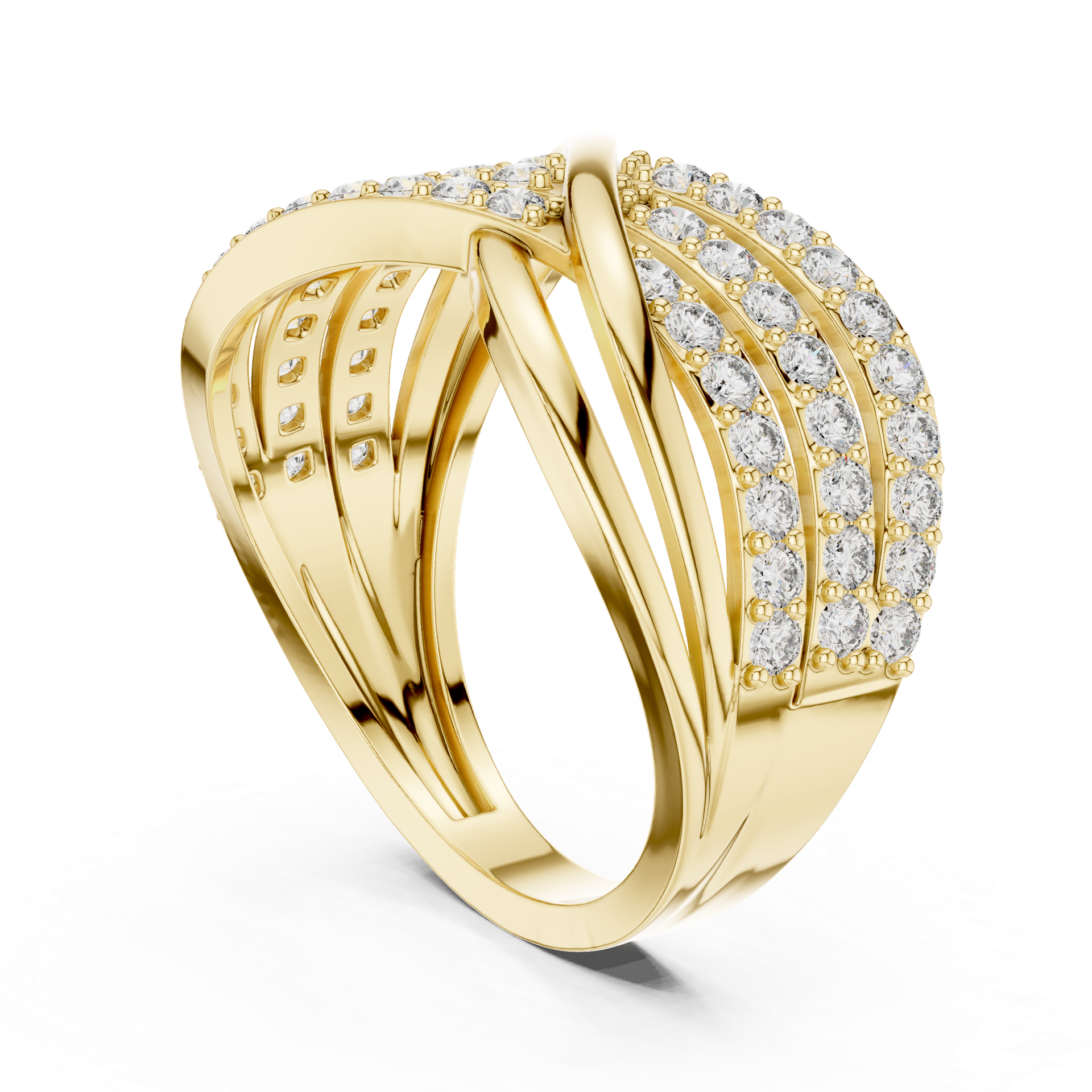 Certified Diamond Crisscross Ring | Triple‑Row Pavé Gold Design | Luxury Fine Jewellery | THE DIAMOWN view 4