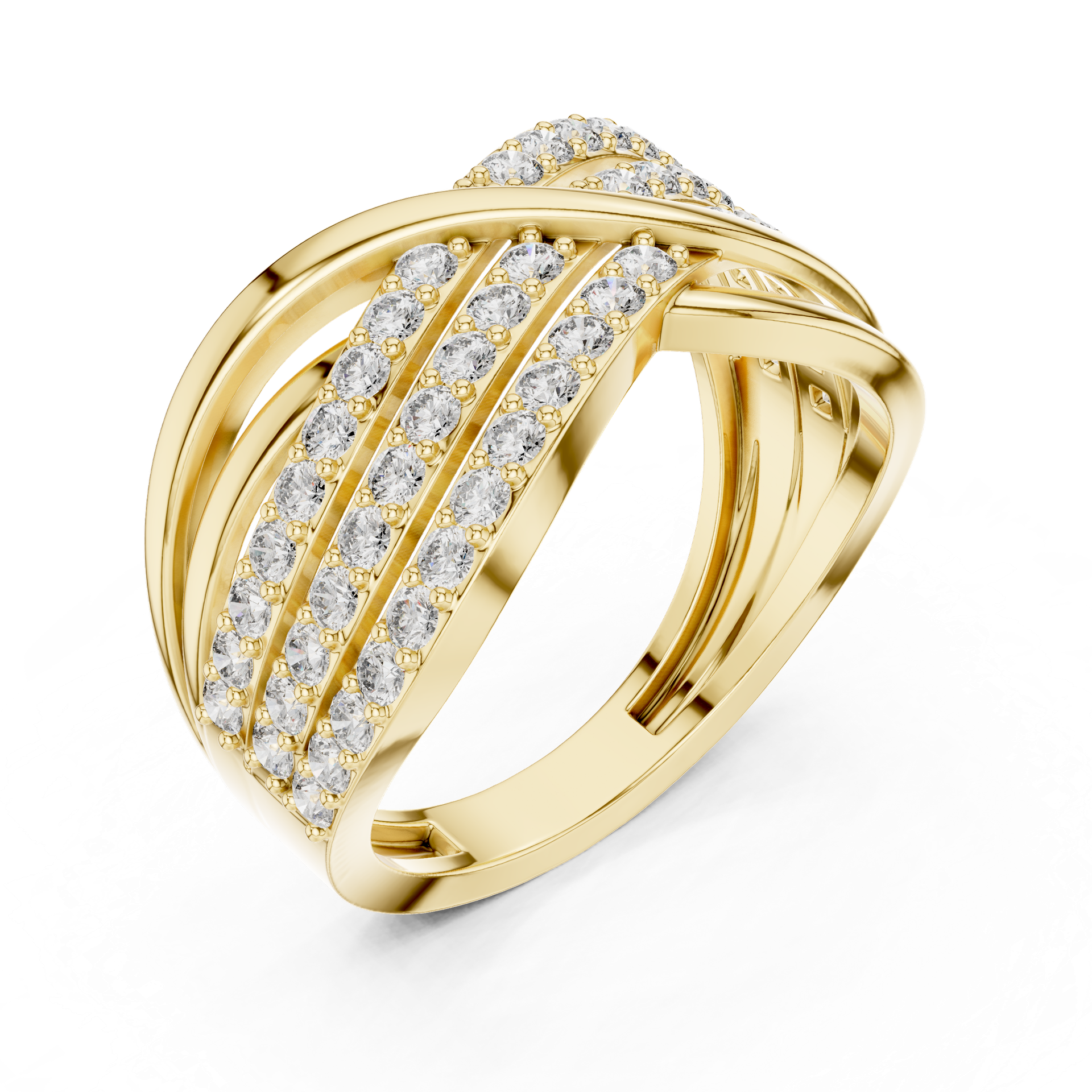 Certified Diamond Crisscross Ring | Triple‑Row Pavé Gold Design | Luxury Fine Jewellery | THE DIAMOWN