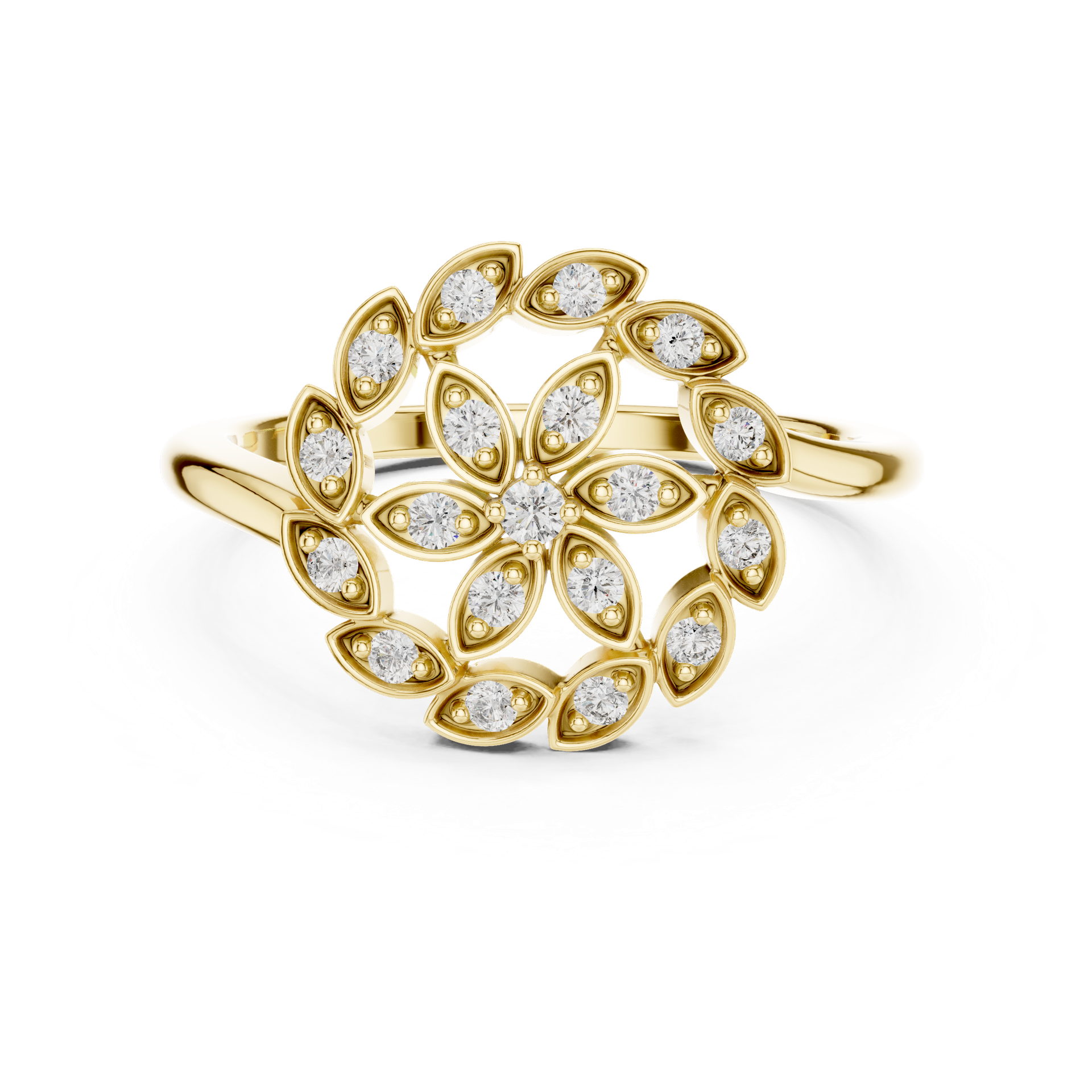 Certified Diamond Floral Ring | Marquise‑Petal Gold Design with Round Diamonds | Luxury Fine Jewellery | THE DIAMOWN view 4