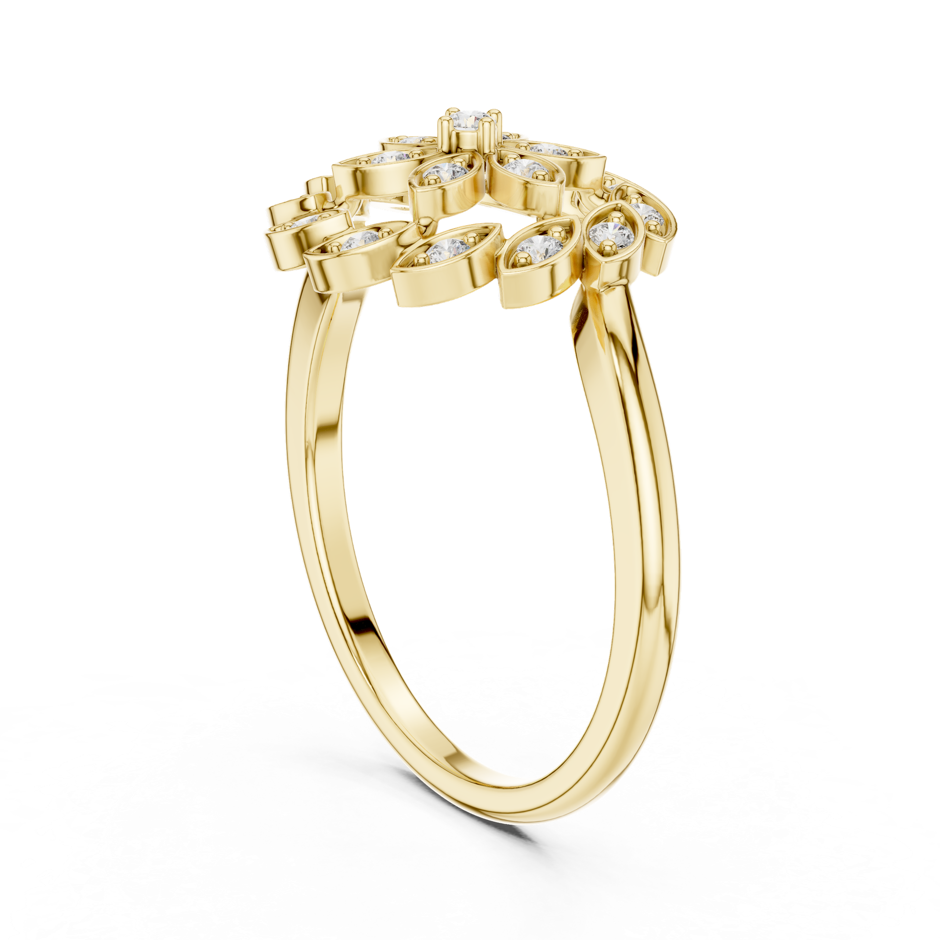 Certified Diamond Floral Ring | Marquise‑Petal Gold Design with Round Diamonds | Luxury Fine Jewellery | THE DIAMOWN