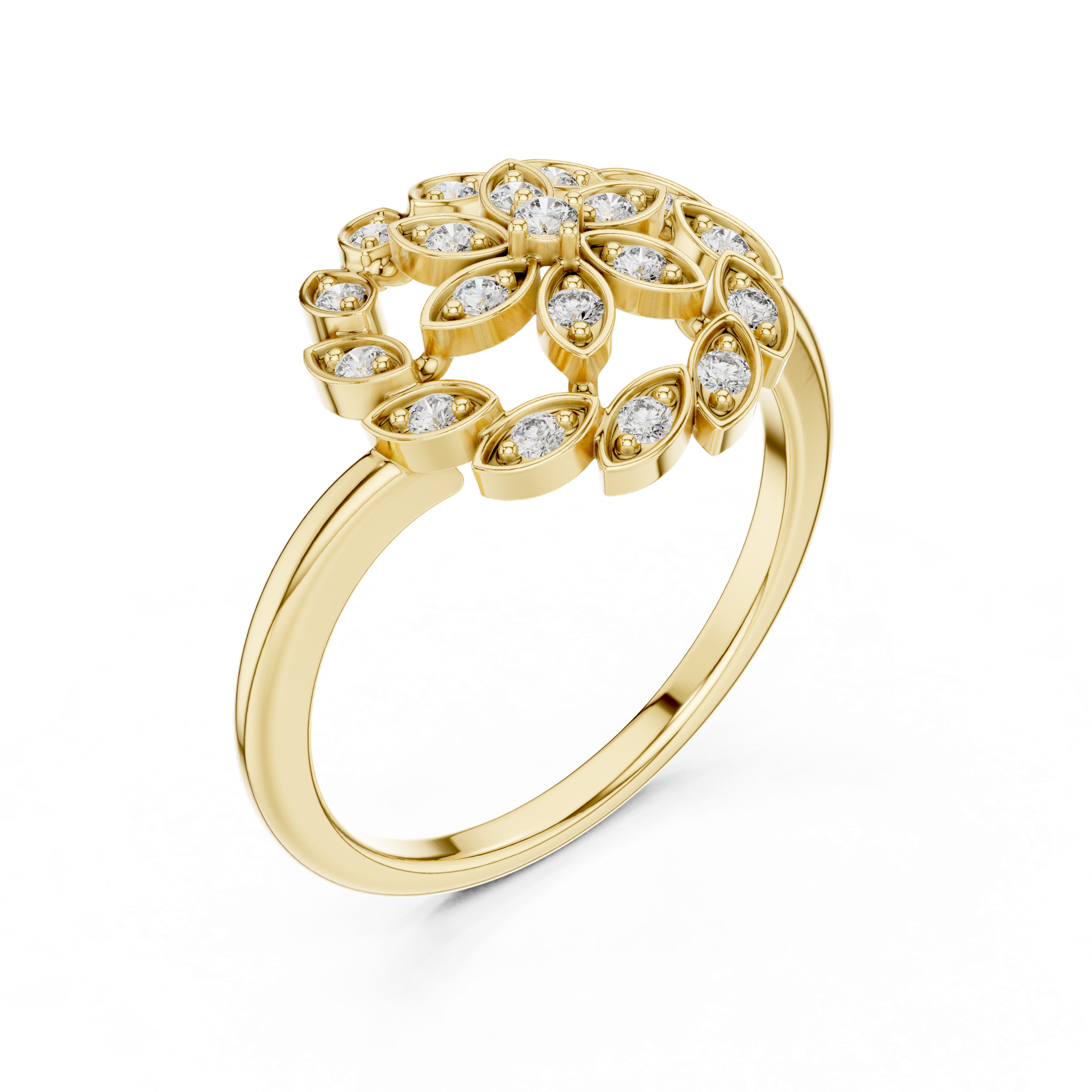 Certified Diamond Floral Ring | Marquise‑Petal Gold Design with Round Diamonds | Luxury Fine Jewellery | THE DIAMOWN view 2