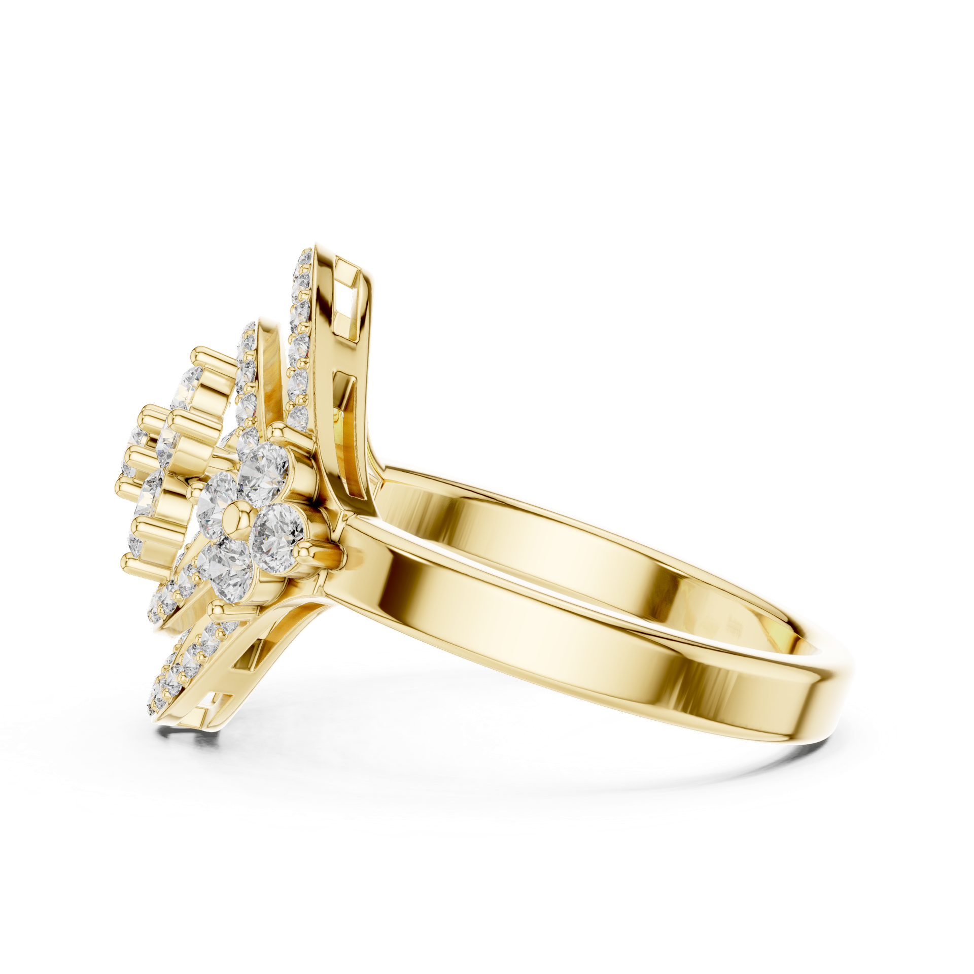 Certified Diamond Floral Halo Ring | Multi‑Layer Gold Design with Round Diamonds | Luxury Fine Jewellery | THE DIAMOWN view 3