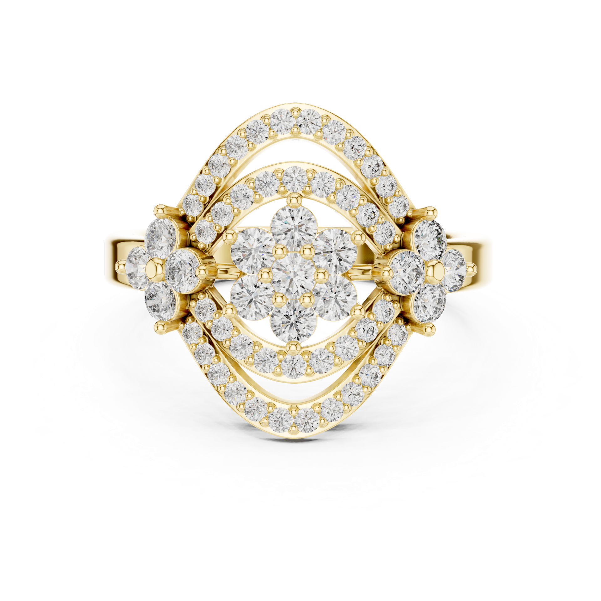 Certified Diamond Floral Halo Ring | Multi‑Layer Gold Design with Round Diamonds | Luxury Fine Jewellery | THE DIAMOWN view 4