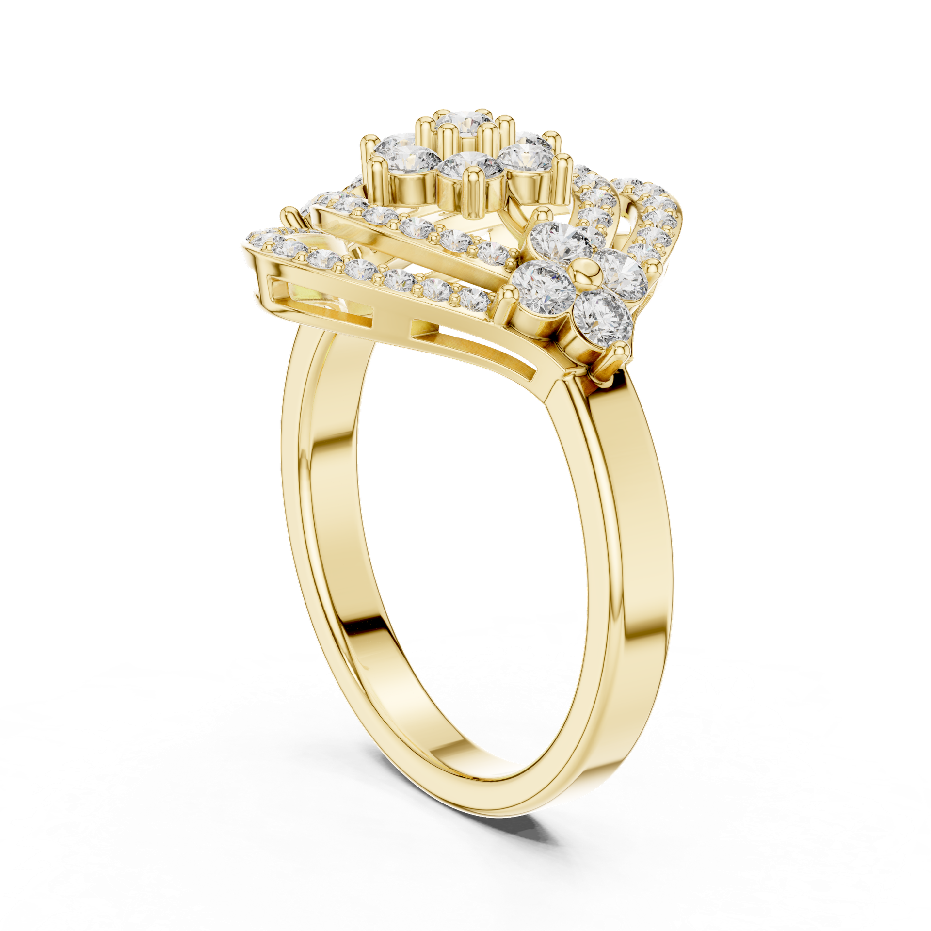 Certified Diamond Floral Halo Ring | Multi‑Layer Gold Design with Round Diamonds | Luxury Fine Jewellery | THE DIAMOWN
