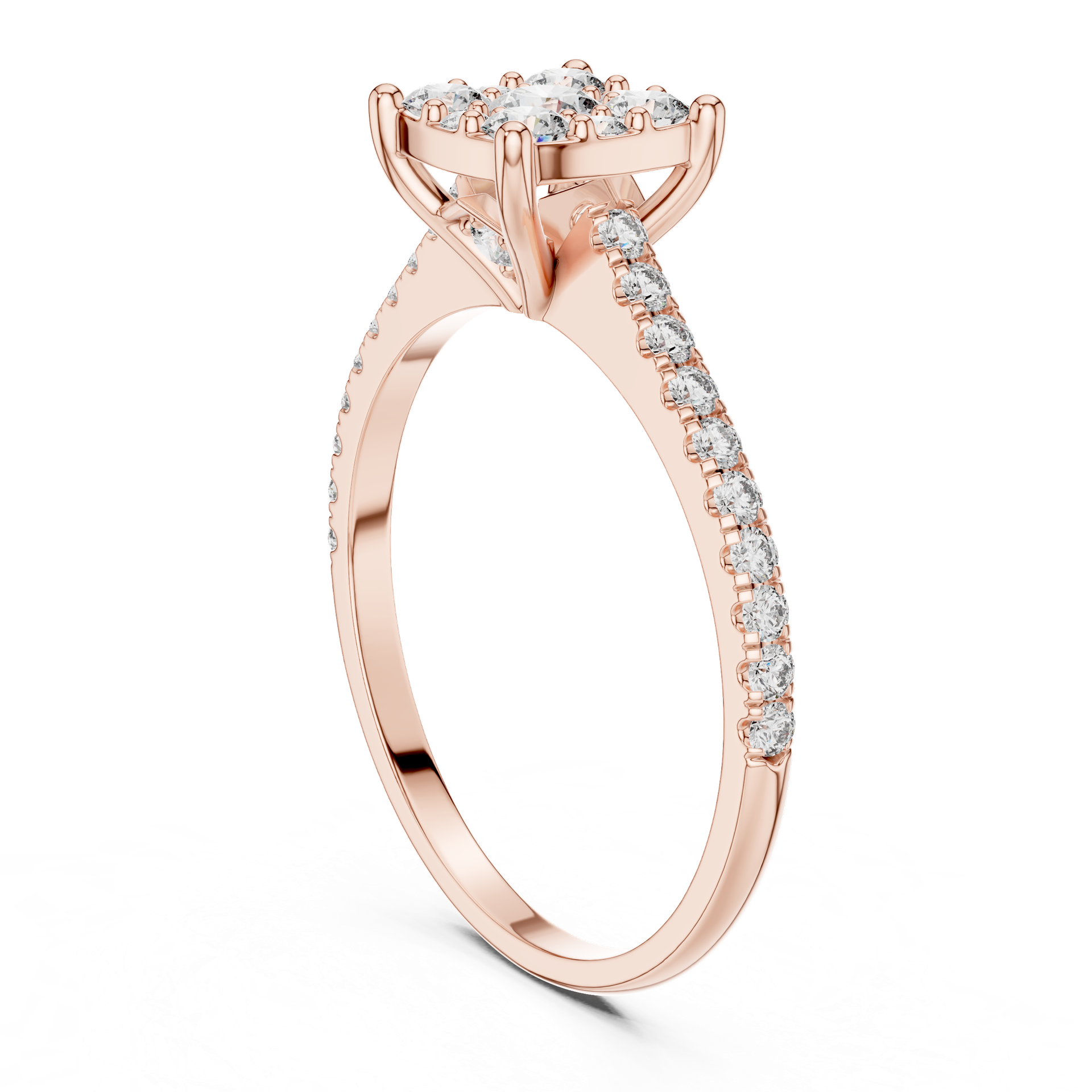 Diamond Cluster Engagement Ring in Gold, Silver & Platinum | Elegant Pave Ring view 2