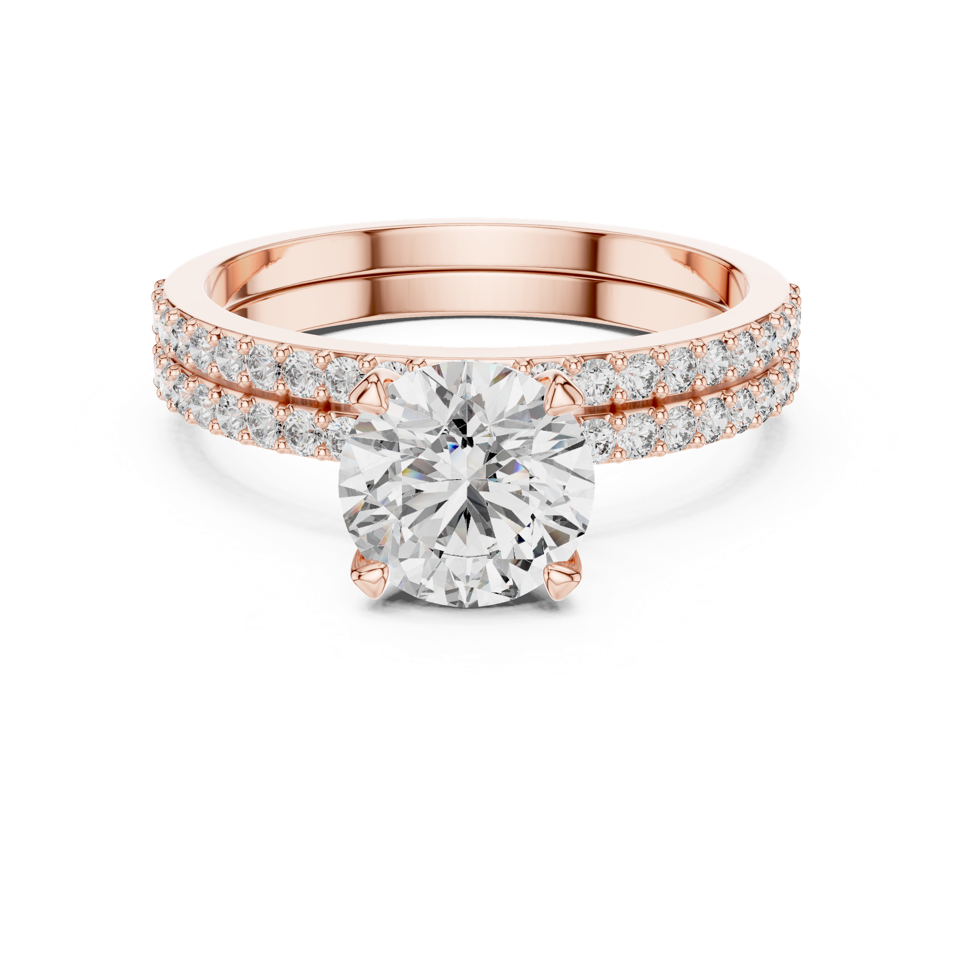 Round Diamond Double Pavé Engagement Ring in Gold, Silver & Platinum view 4
