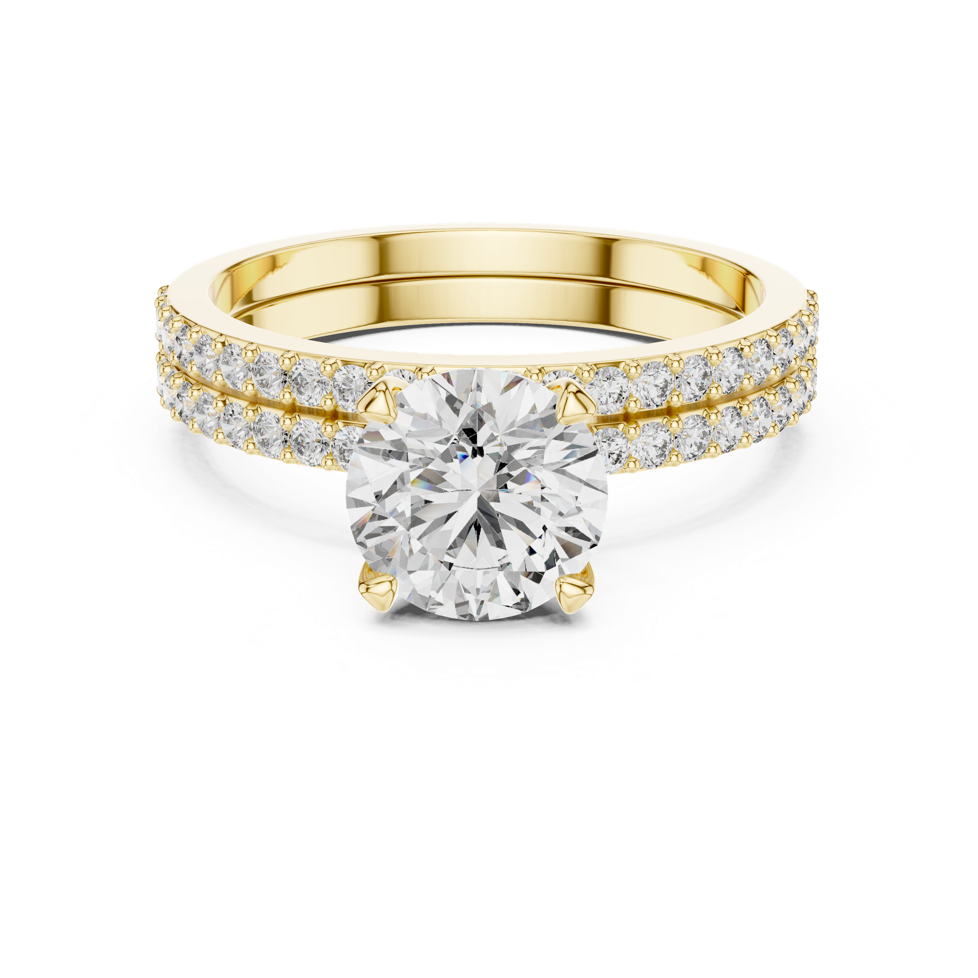 Round Diamond Double Pavé Engagement Ring in Gold, Silver & Platinum view 3