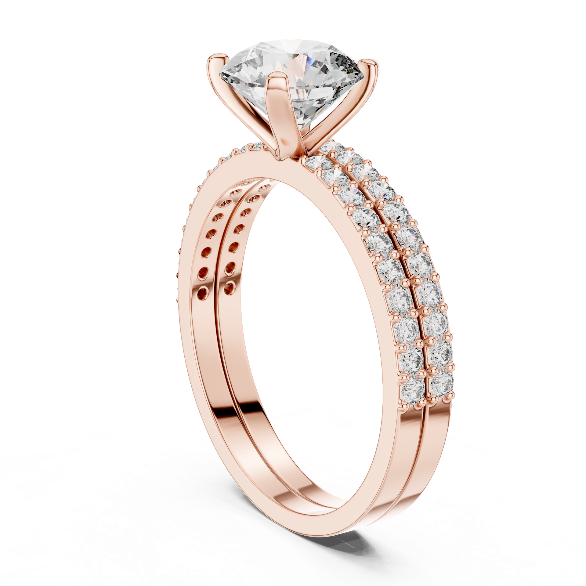 Round Diamond Double Pavé Engagement Ring in Gold, Silver & Platinum view 2