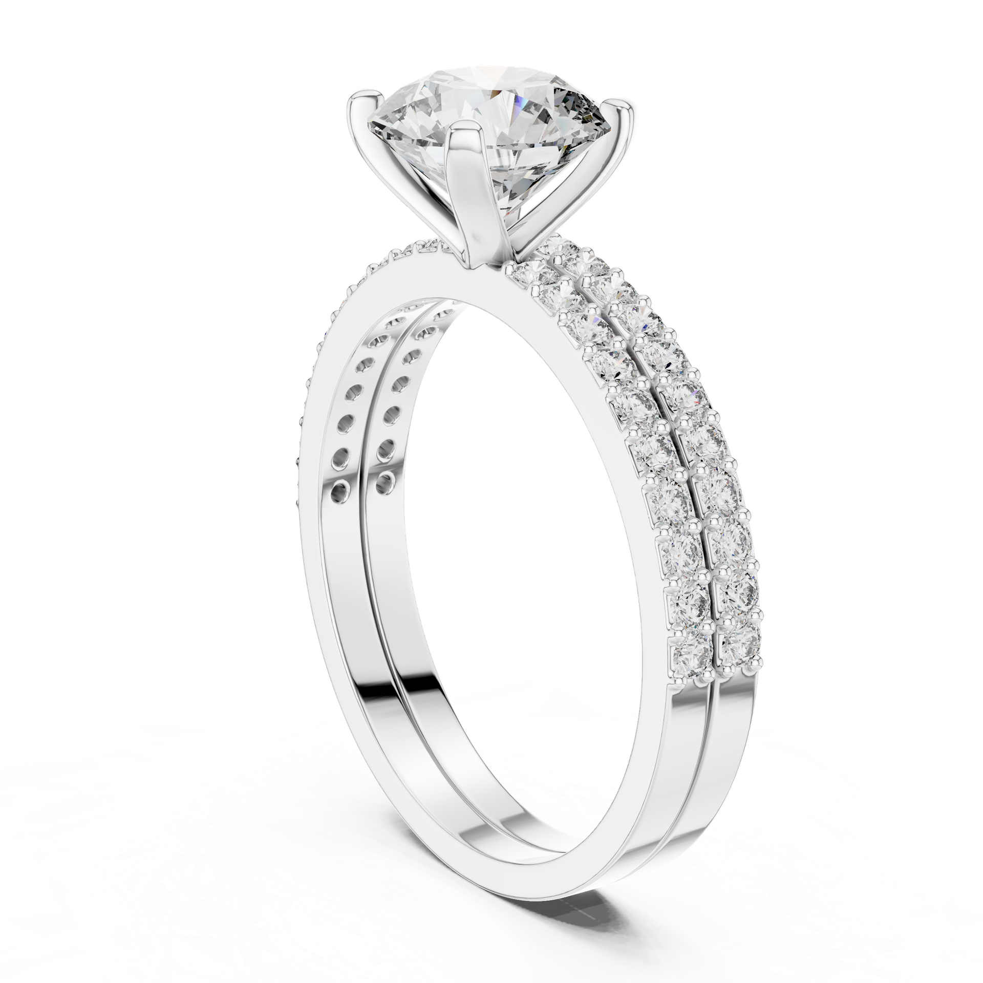 Round Diamond Double Pavé Engagement Ring in Gold, Silver & Platinum