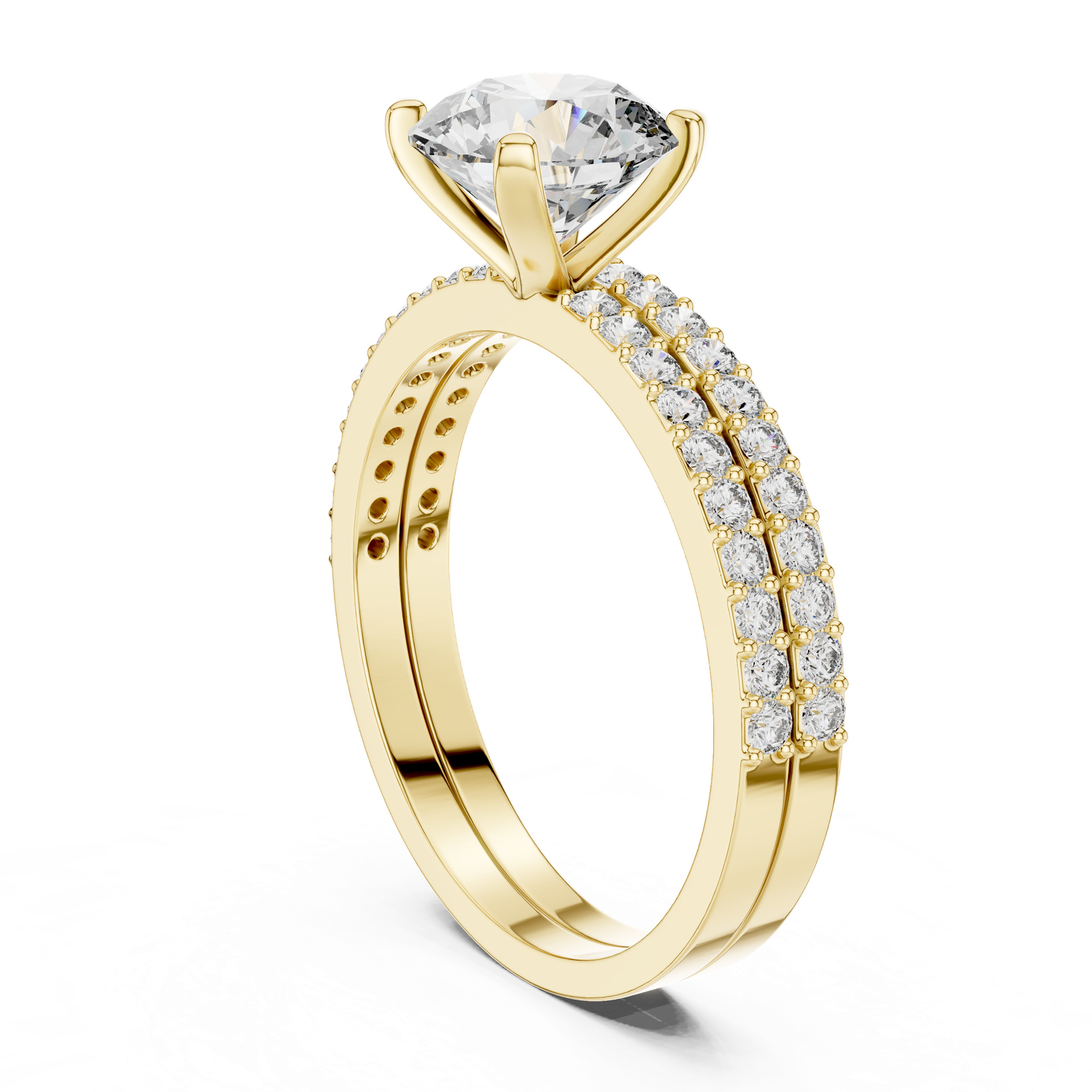 Round Diamond Double Pavé Engagement Ring in Gold, Silver & Platinum