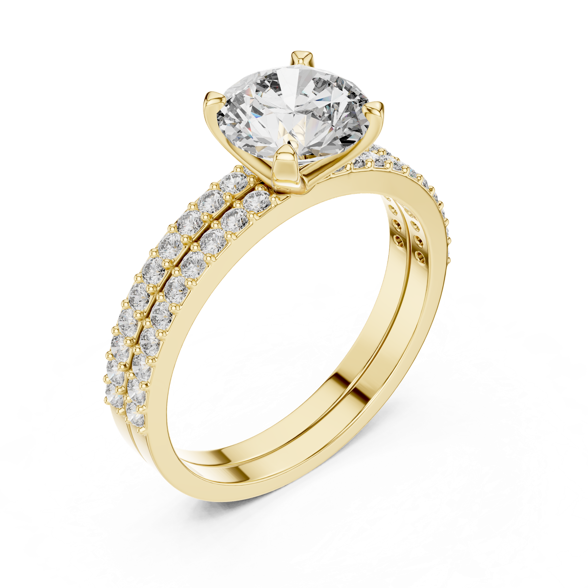 Round Diamond Double Pavé Engagement Ring in Gold, Silver & Platinum view 2