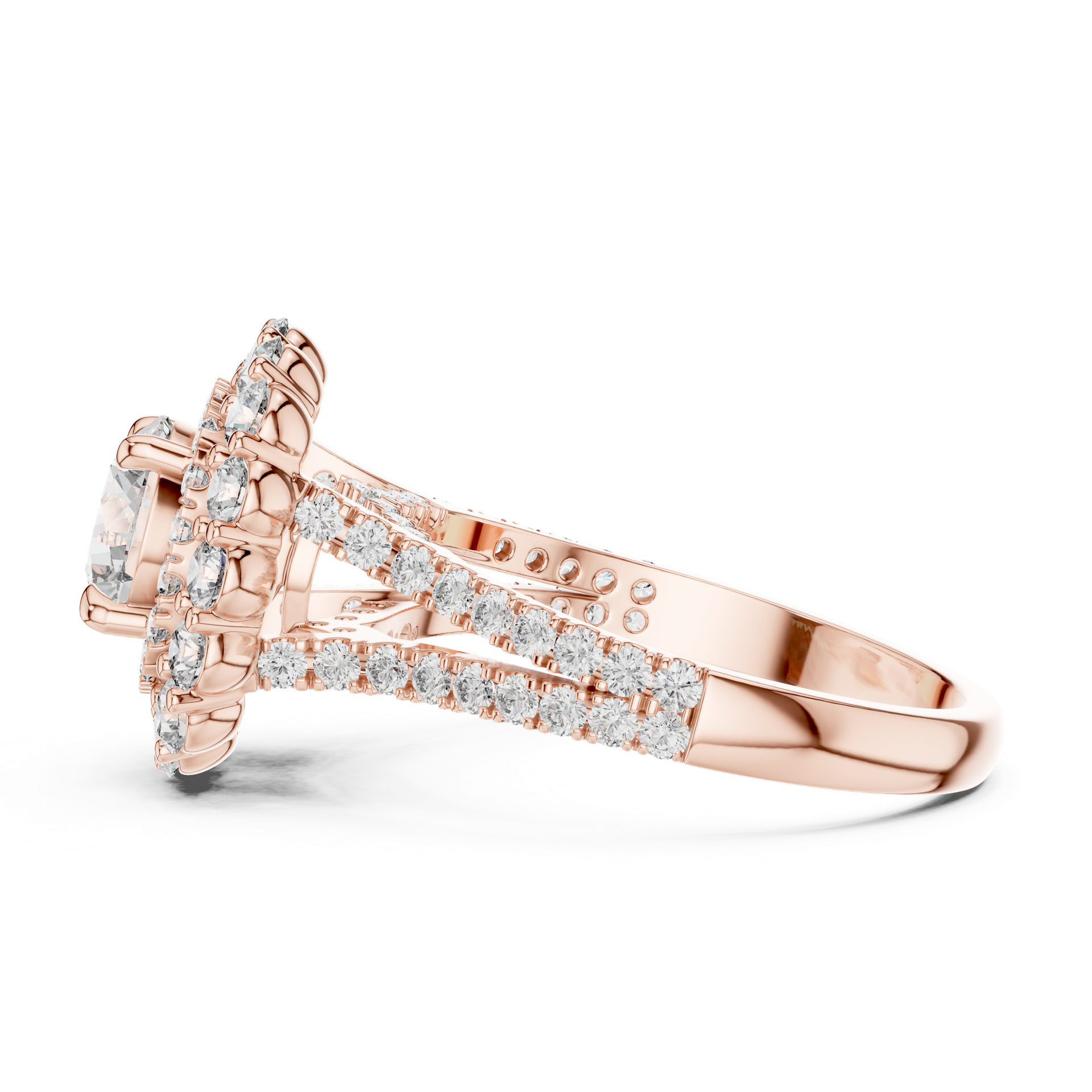 Floral Halo Diamond Ring in Gold, Silver & Platinum view 3